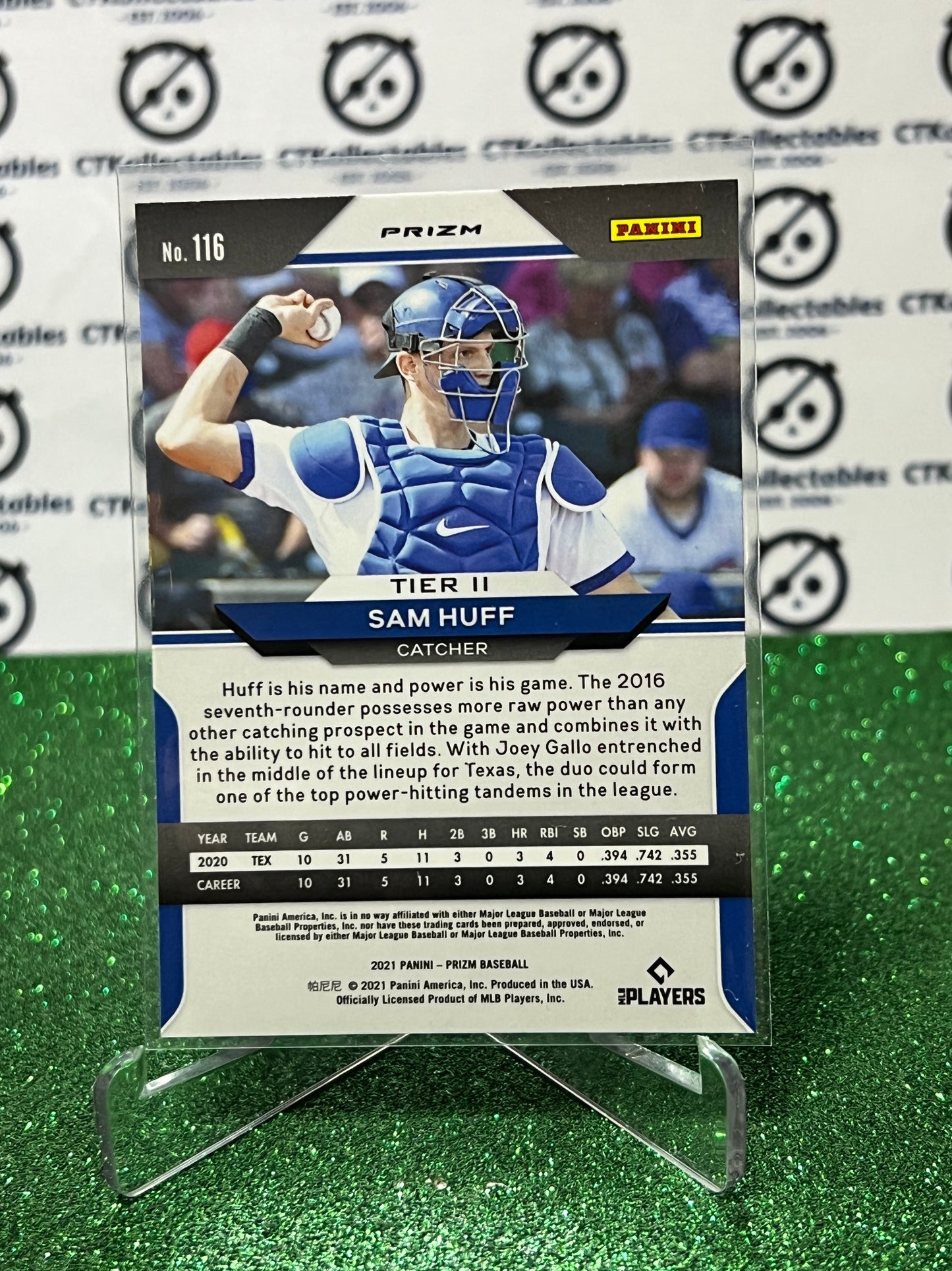 2021 PANINI PRIZM SAM HUFF # 116 ROOKIE PURPLE PRIZM TEXAS RANGERS BASEBALL CARD