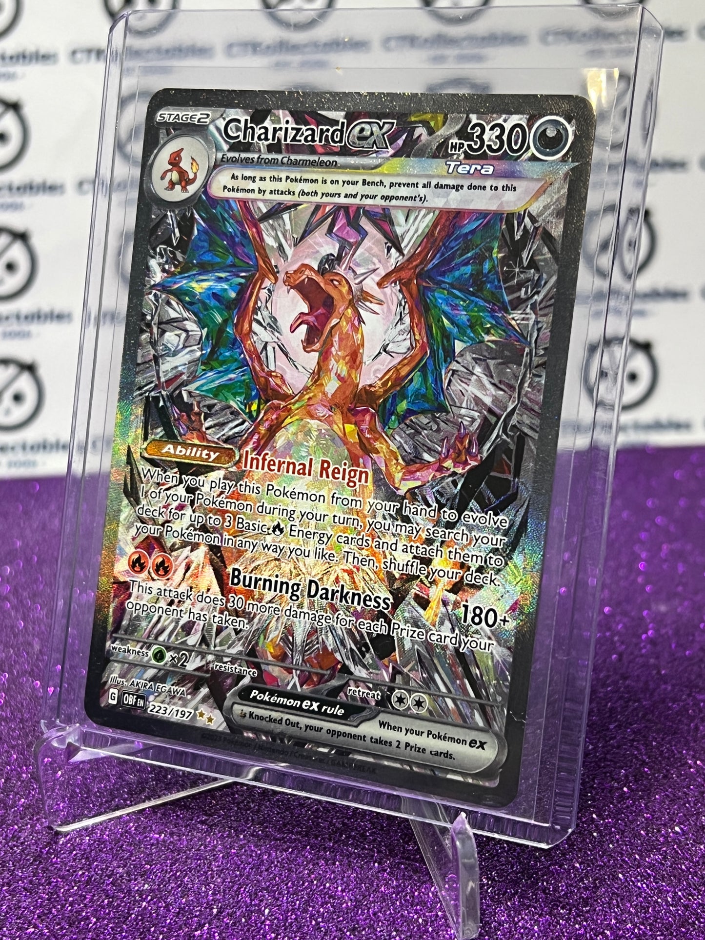 2023 OBSIDIAN FLAMES CHARIZARD # 223/197  FULL ART  EX ILLUSTRATION RARE SILVER FOIL POKEMON CARD