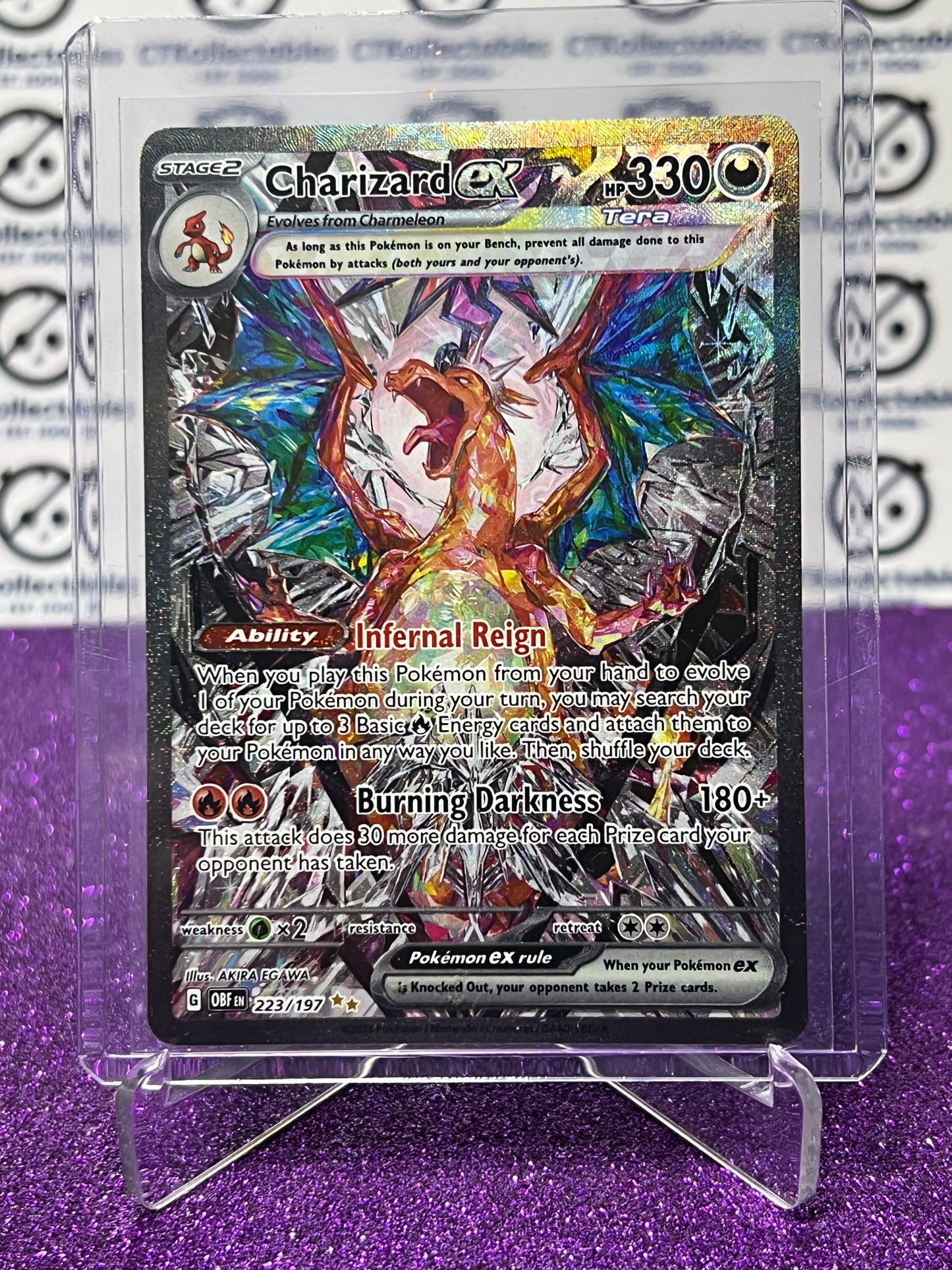 2023 OBSIDIAN FLAMES CHARIZARD # 223/197  FULL ART  EX ILLUSTRATION RARE SILVER FOIL POKEMON CARD