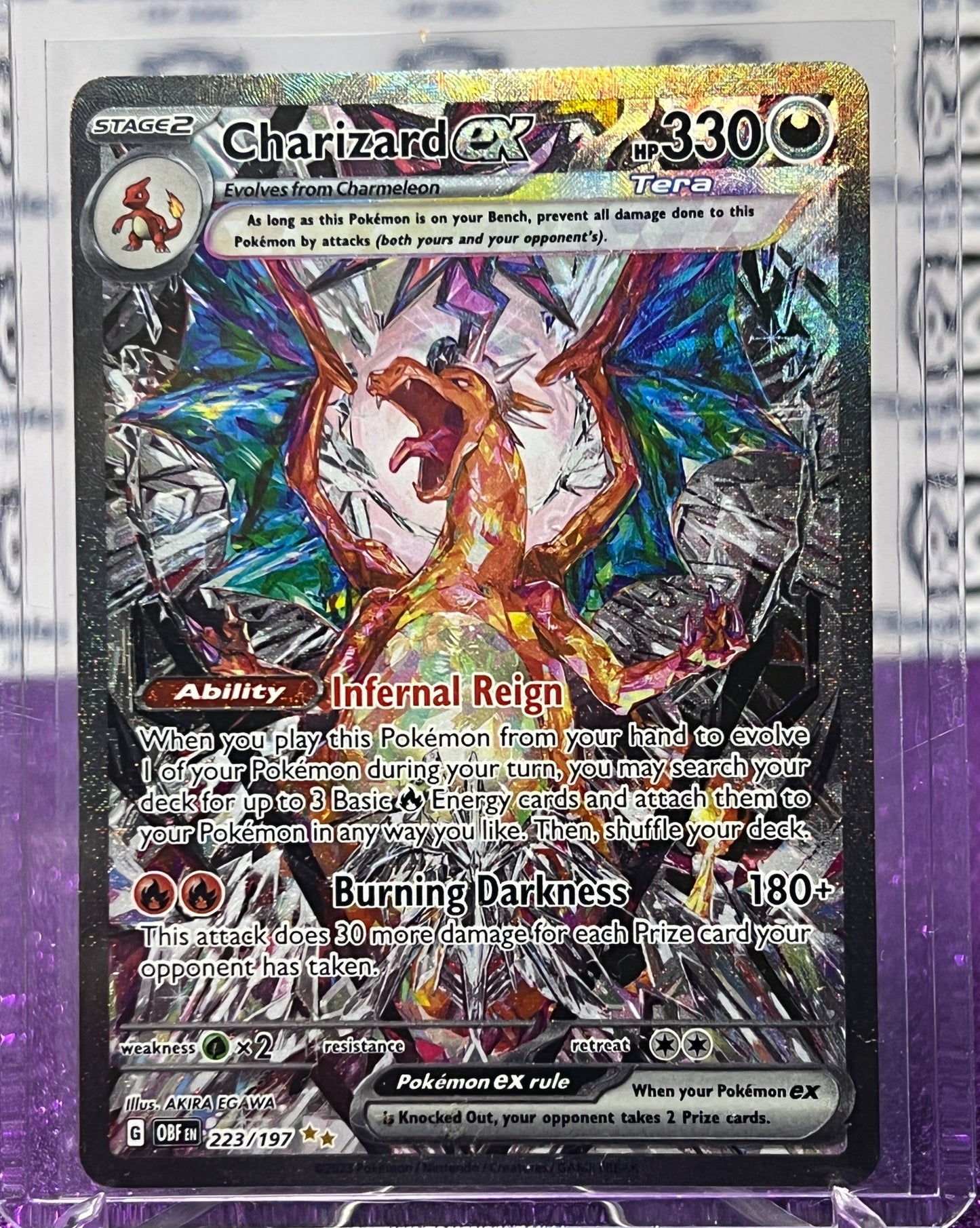 2023 OBSIDIAN FLAMES CHARIZARD # 223/197  FULL ART  EX ILLUSTRATION RARE SILVER FOIL POKEMON CARD