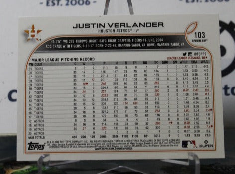 2022 TOPPS OPENING DAY JUSTIN VERLANDER # 103 HOUSTON ASTROS BASEBALL