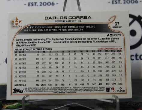 2022 TOPPS OPENING DAY CARLOS CORREA # 37 HOUSTON ASTROS BASEBALL