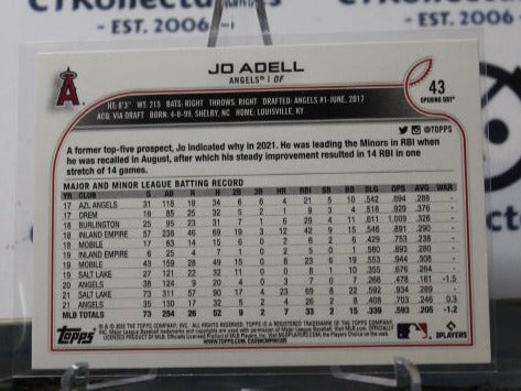 2022 TOPPS OPENING DAY JO ADELL # 43 FUTURE STARS LOS ANGELES ANGELS BASEBALL