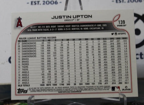 2022 TOPPS OPENING DAY JUSTIN UPTON # 139 LOS ANGELES ANGELS BASEBALL