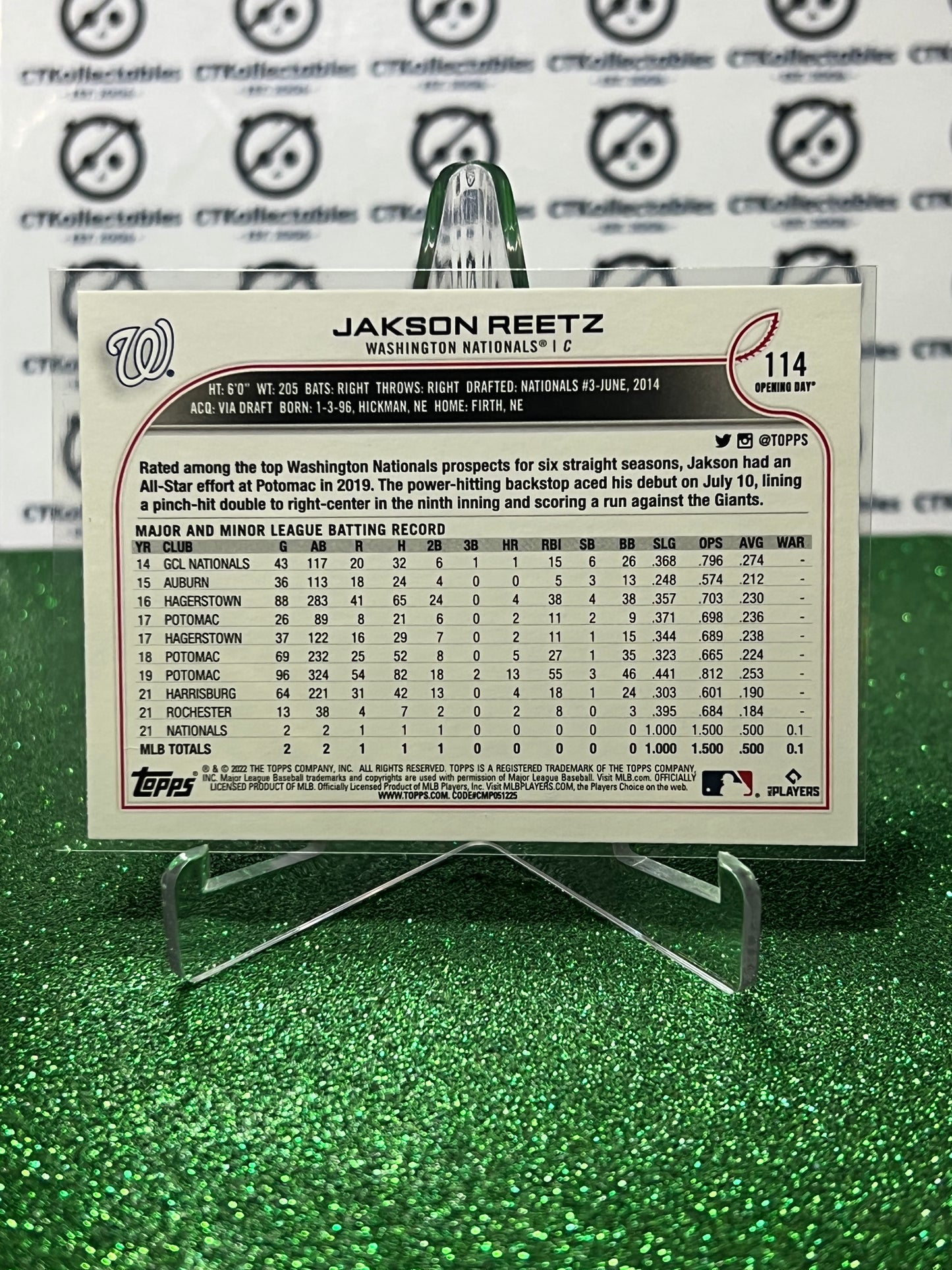 2022 TOPPS OPENING DAY JAKSON REETZ # 114 WASHINGTON NATIONALS BASEBALL CARD