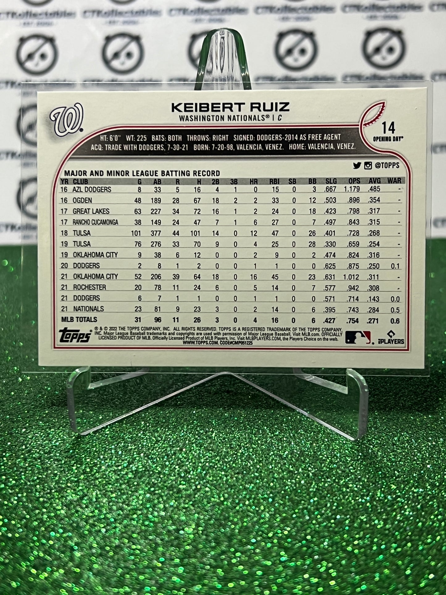 2022 TOPPS OPENING DAY KEIBERT RUIZ # 14 FUTURE STARS WASHINGTON NATIONALS BASEBALL CARD