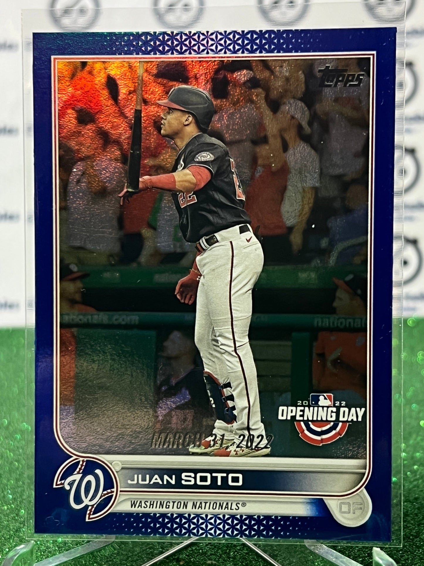 2022 TOPPS OPENING DAY JUAN SOTO # 150  BLUE FOIL MARCH 31, 2022 WASHINGTON NATIONALS BASEBALL CARD