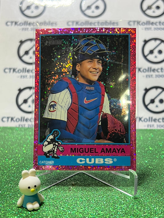 2025 TOPPS HERITAGE MIGUEL AMAYA # 482 PINK FOIL CHICAGO CUBS BASEBALL CARD