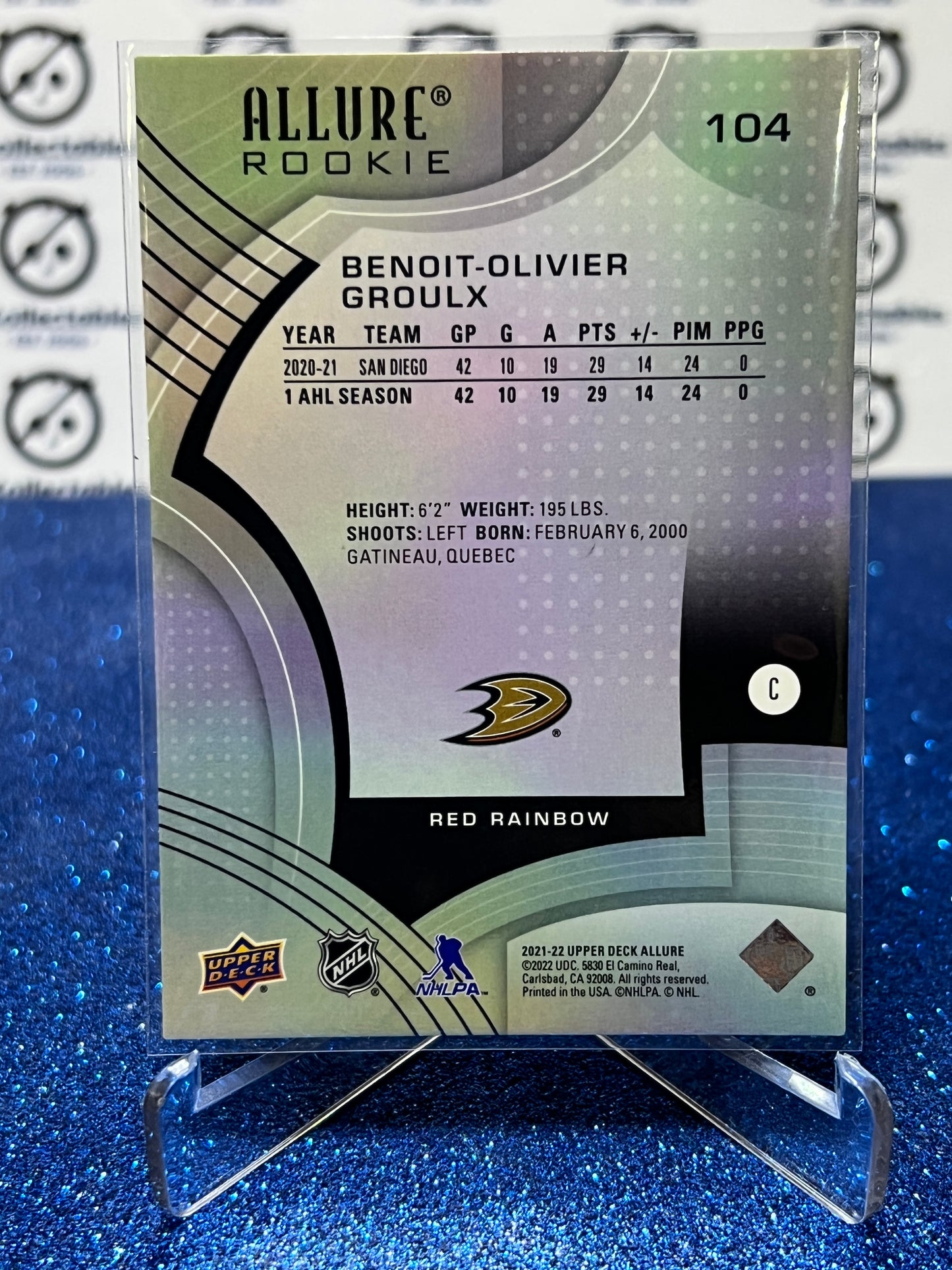 2021-22 UPPER DECK ALLURE BENOIT-OLIVIER GROULX # 104 ROOKIE RED RAINBOW ANAHEIM DUCKS NHL HOCKEY CARD