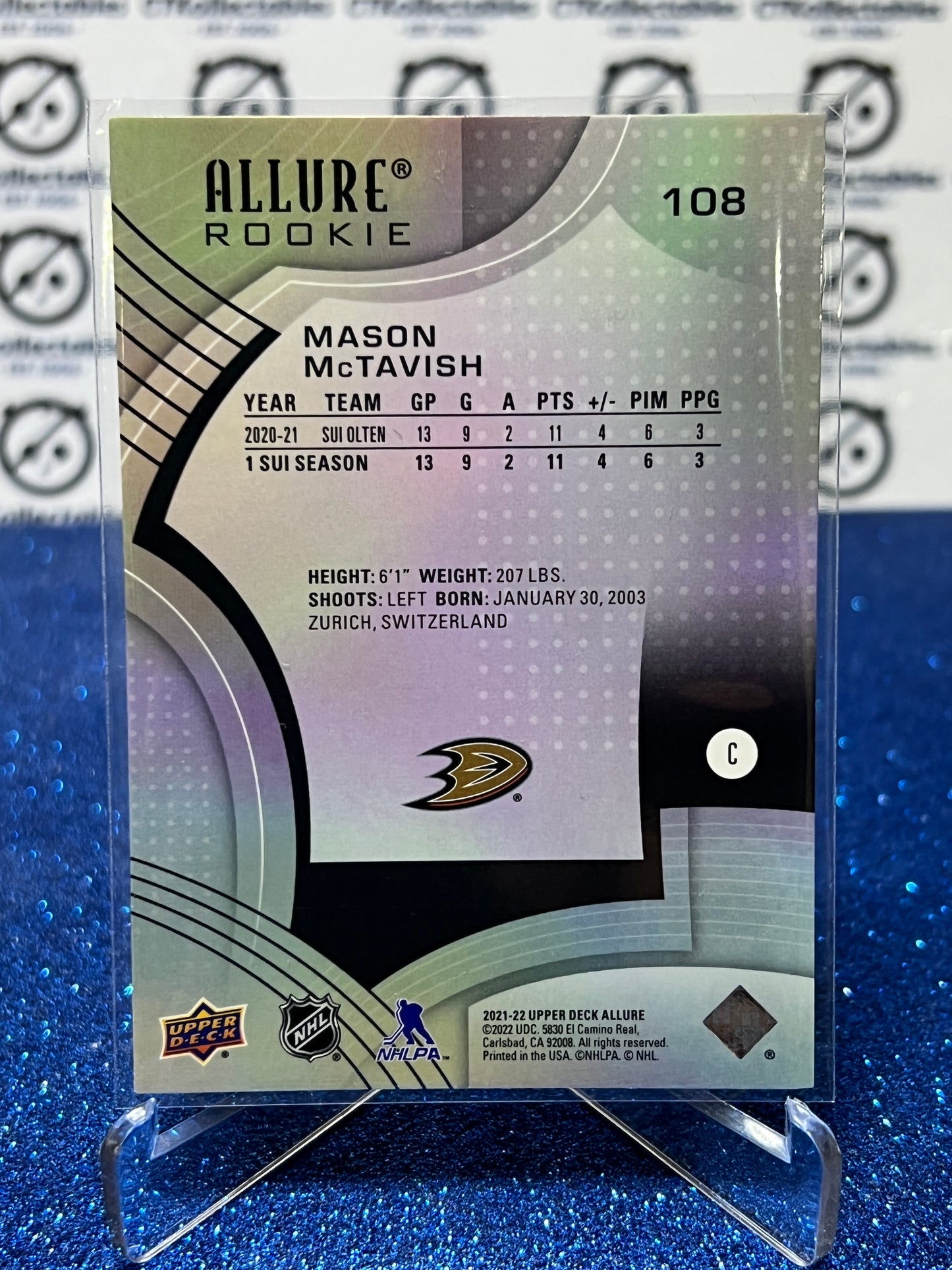 2021-22 UPPER DECK ALLURE MASON McTAVISH # 108 ROOKIE ANAHEIM DUCKS NHL HOCKEY CARD