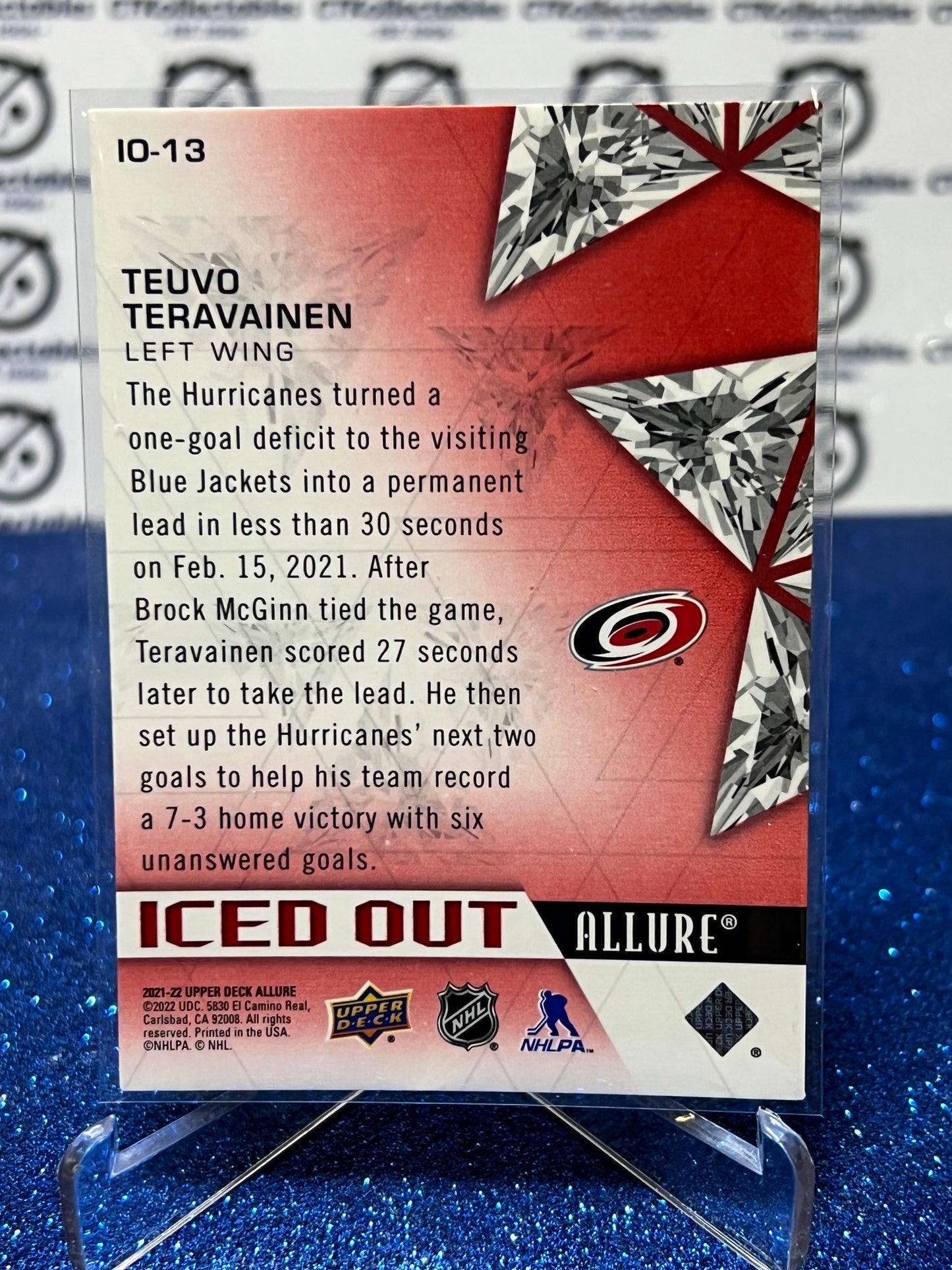 2021-22 UPPER DECK ALLURE TEUVO TERAVAINEN # IO-13 ICED OUT CAROLINA HURRICANES NHL HOCKEY TRADING CARD