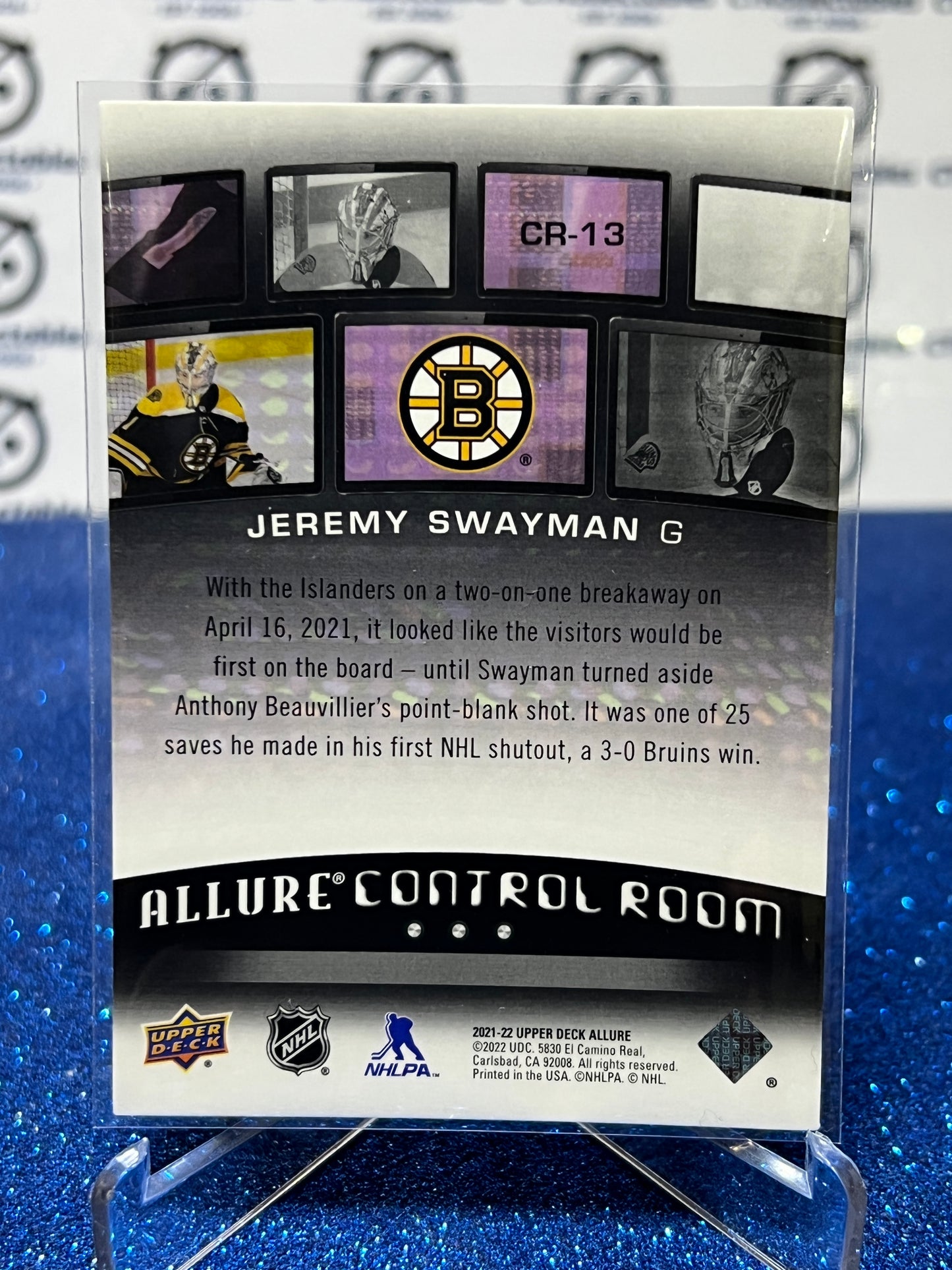 2021-22 UPPER DECK ALLURE JEREMY SWAYMAN # CR-13 ROOKIE CONTROL ROOM  BOSTON BRUINS HOCKEY CARD