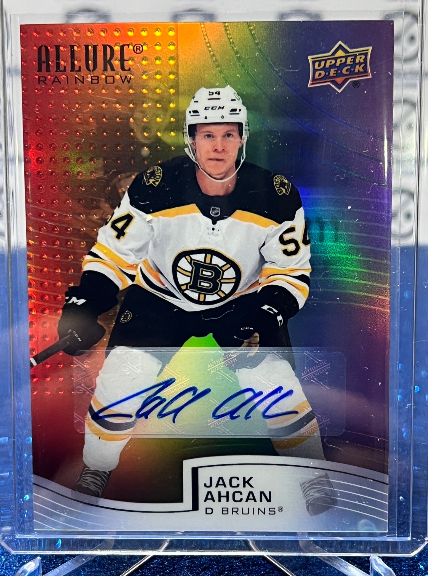 2021-22 UPPER DECK ALLURE JACK AHCAN # R-9 ROOKIE FULL RAINBOW AUTO  BOSTON BRUINS HOCKEY CARD