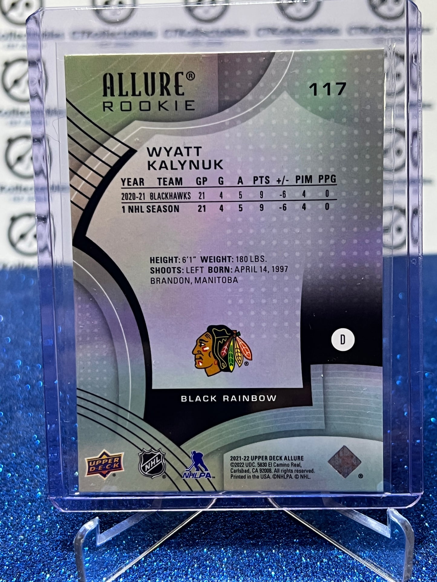 2021-22 UPPER DECK ALLURE WYATT KALYNUK # 117 BLACK RAINBOW ROOKIE CHICAGO BLACKHAWKS NHL HOCKEY CARD