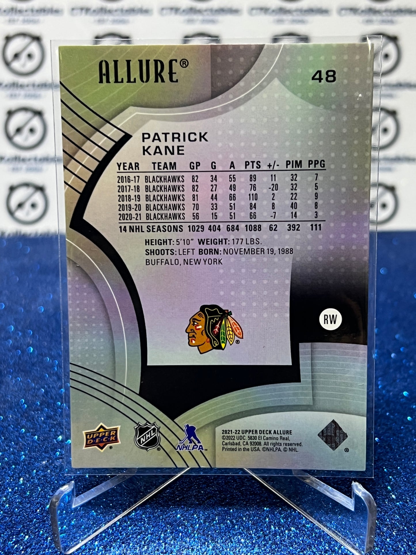 2021-22 UPPER DECK ALLURE PATRICK KANE # 48 CHICAGO BLACKHAWKS NHL HOCKEY CARD