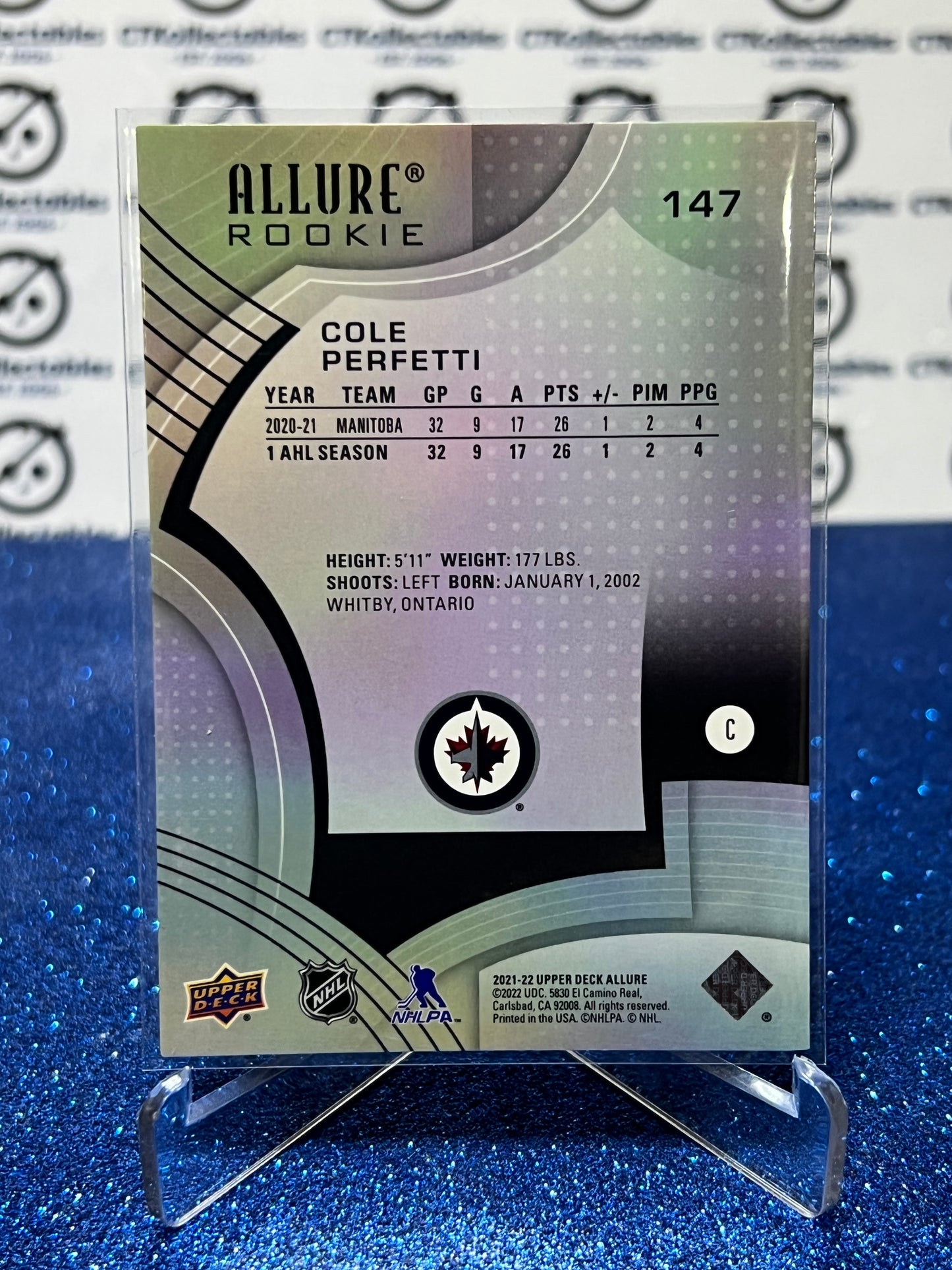 2021-22 UPPER DECK ALLURE COLE PERFETTI # 147 ROOKIE WINNIPEG JETS NHL HOCKEY CARD