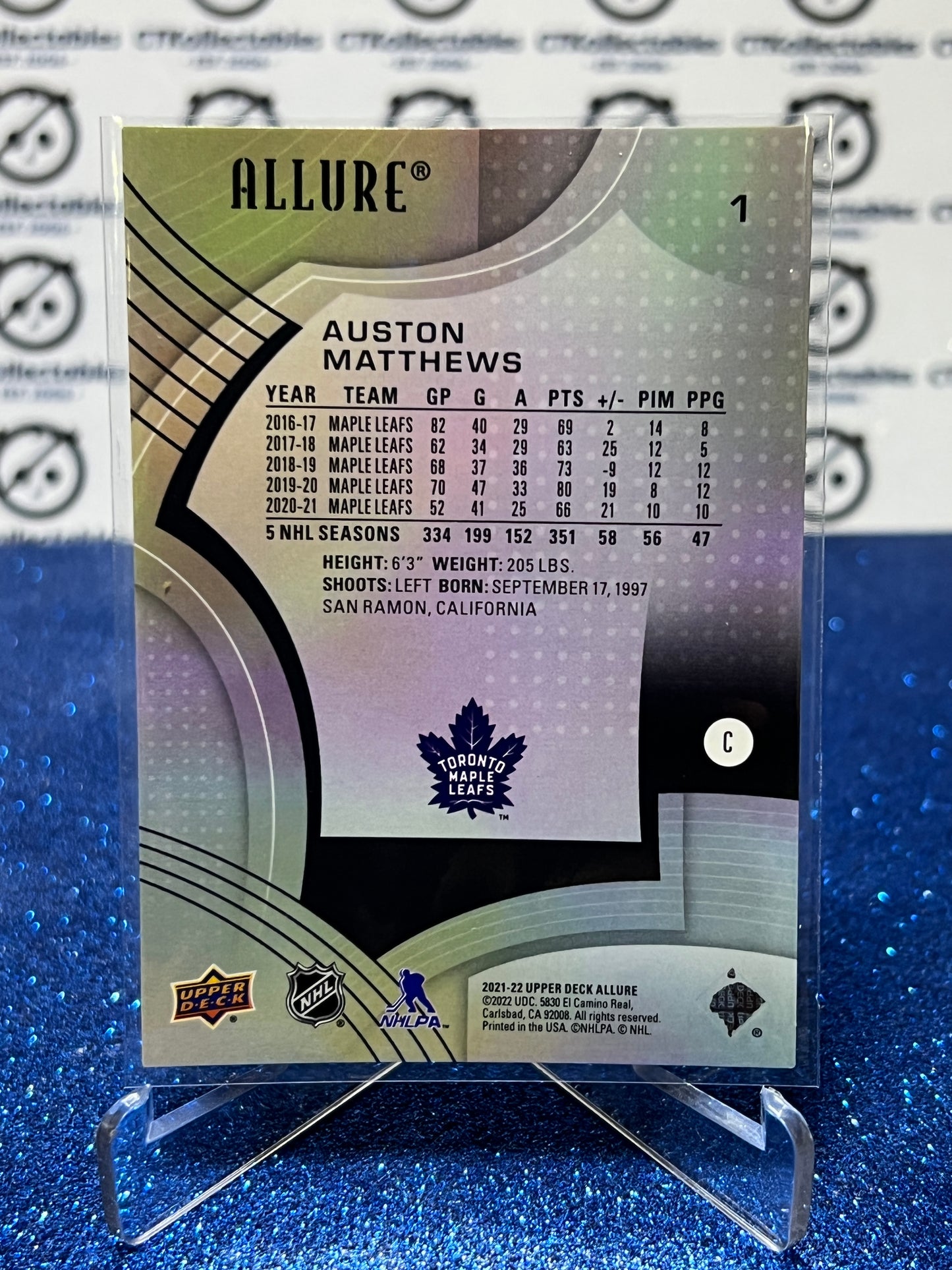 2021-22 UPPER DECK ALLURE AUSTON MATTHEWS # 1 TORONTO MAPLE LEAFS NHL HOCKEY CARD