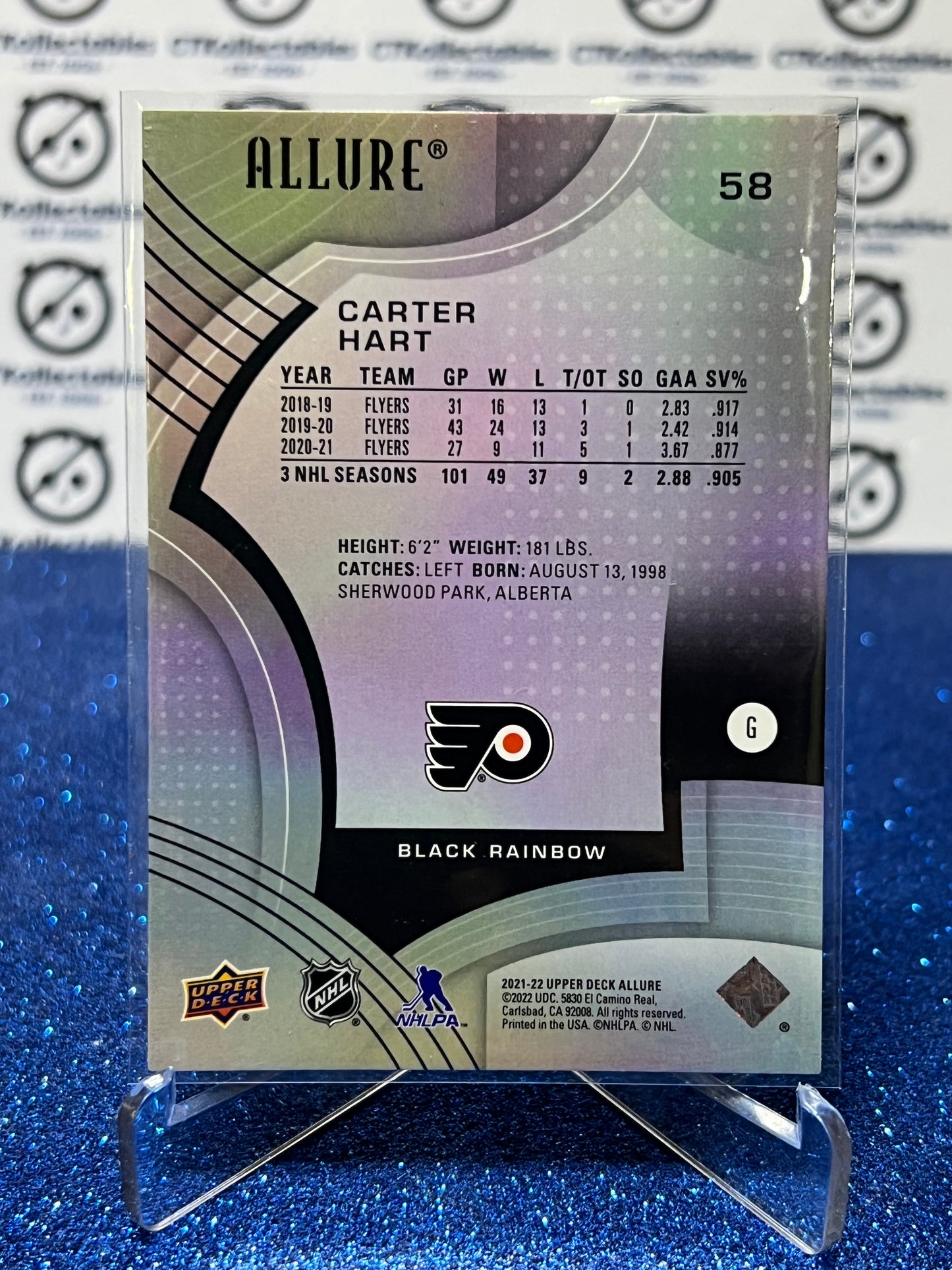 2021-22 UPPER DECK ALLURE CARTER HART # 58 BLACK RAINBOW PHILADELPHIA FLYERS NHL HOCKEY  CARD