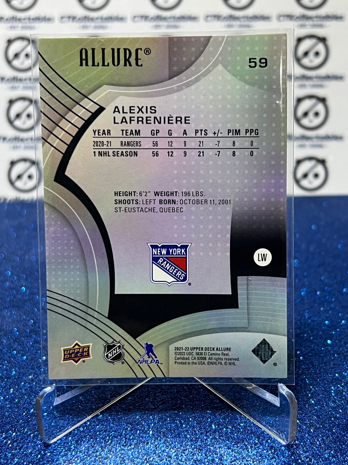 2021-22  UPPER DECK ALLURE ALEXIS LAFRENIERE  # 59 ROOKIE  NEW YORK RANGERS  NHL HOCKEY CARD