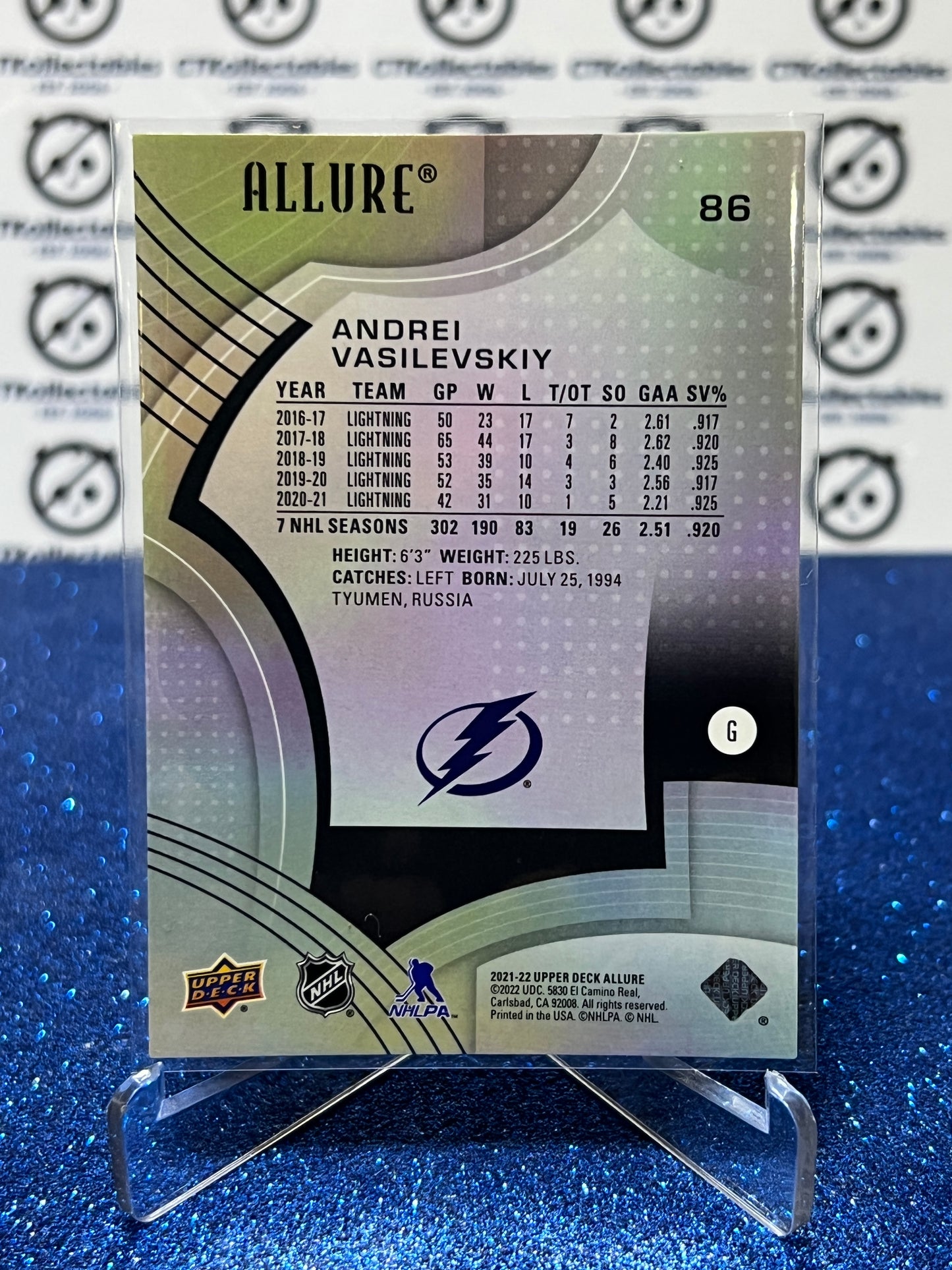 2021-22 UPPER DECK ALLURE ANDREI VASILEVSKIY  # 86 TAMPA BAY LIGHTNING HOCKEY CARD