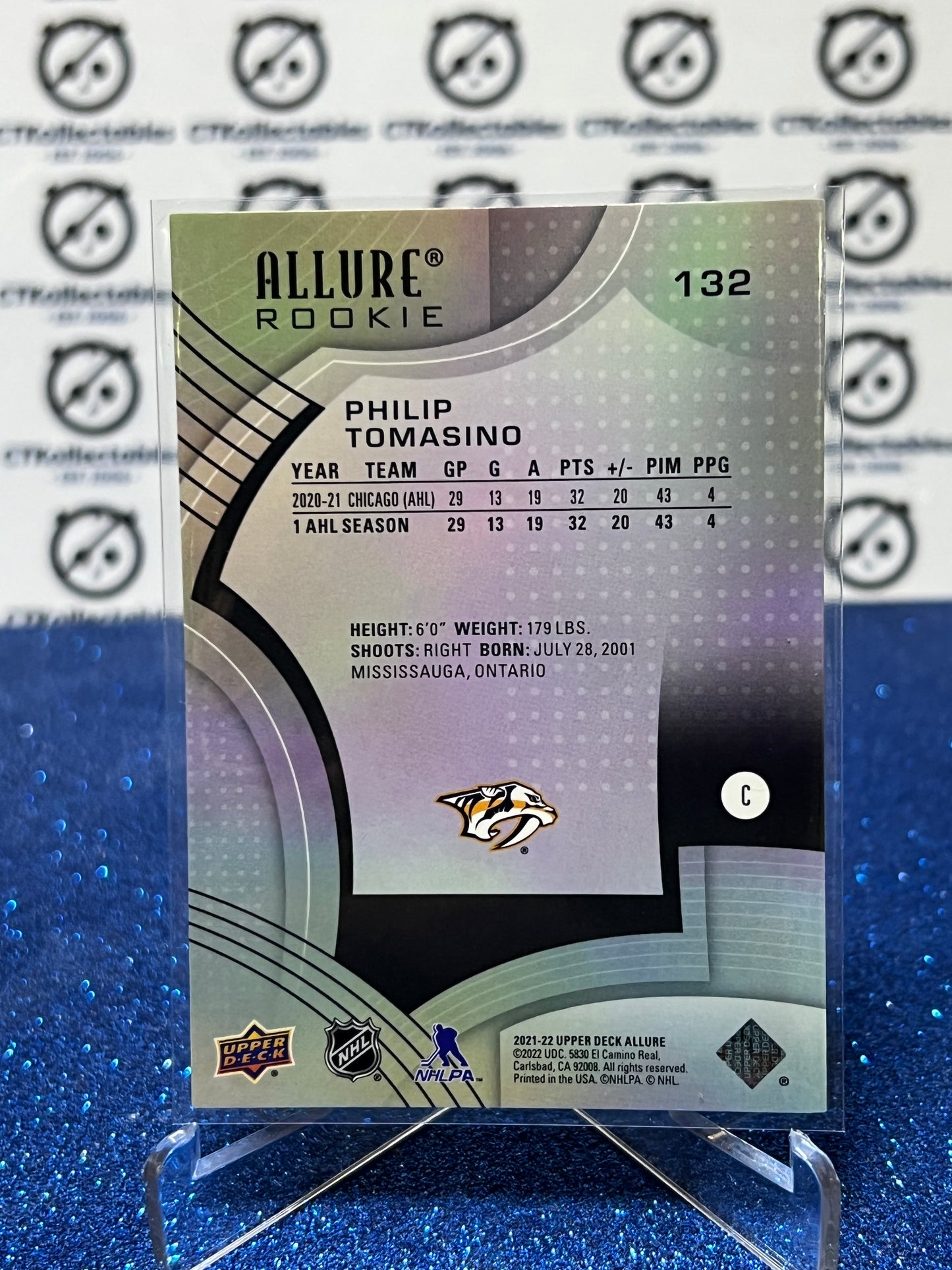 2021-22 UPPER DECK ALLURE PHILIP TOMASINO # 132 ROOKIE  NASHVILLE PREDATORS NHL HOCKEY TRADING CARD