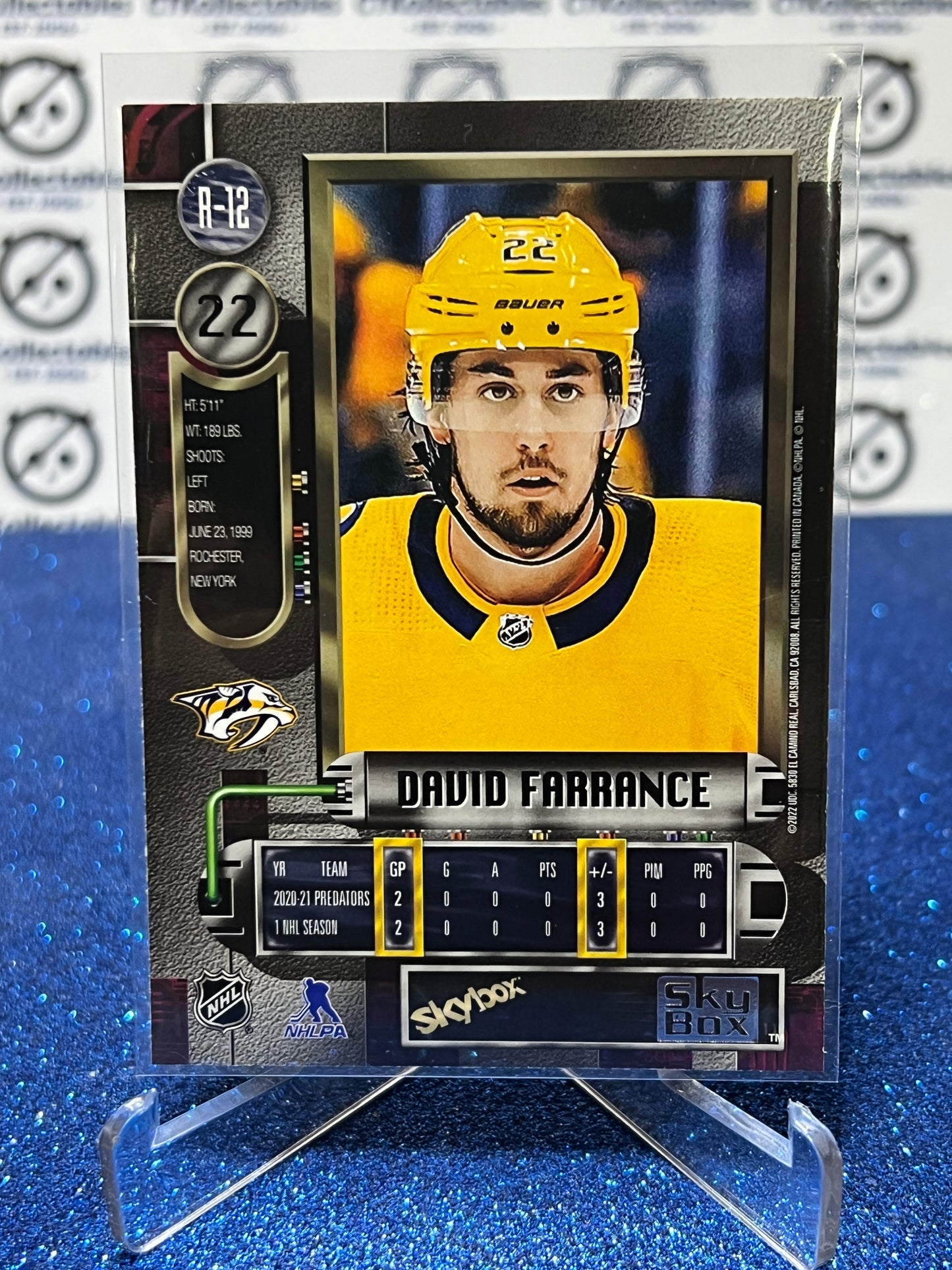 2021-22 SKYBOX METAL DAVID FARRANCE # R-12 ROOKIE NASHVILLE PREDATORS NHL HOCKEY TRADING CARD