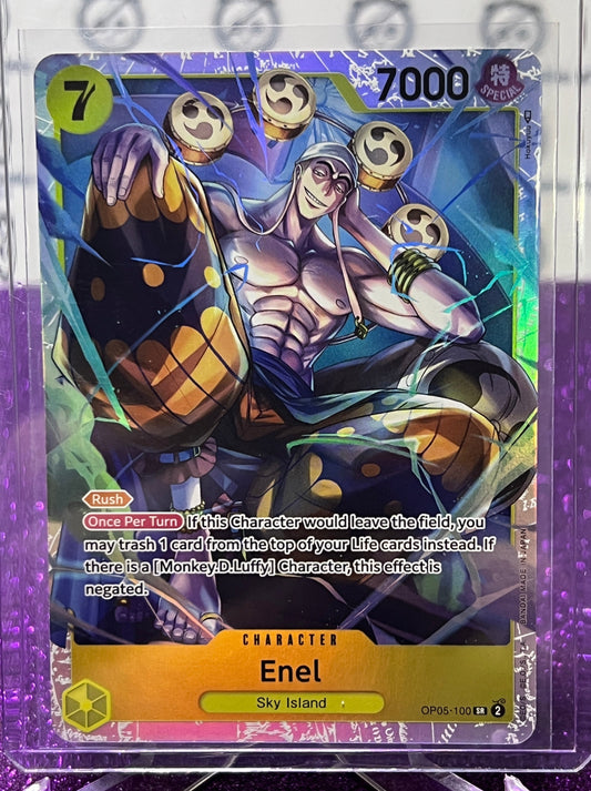 ONE PIECE ENEL #  OP05-100 SR  AWAKENING OF THE NEW ERA RARE FOIL CARD 2023