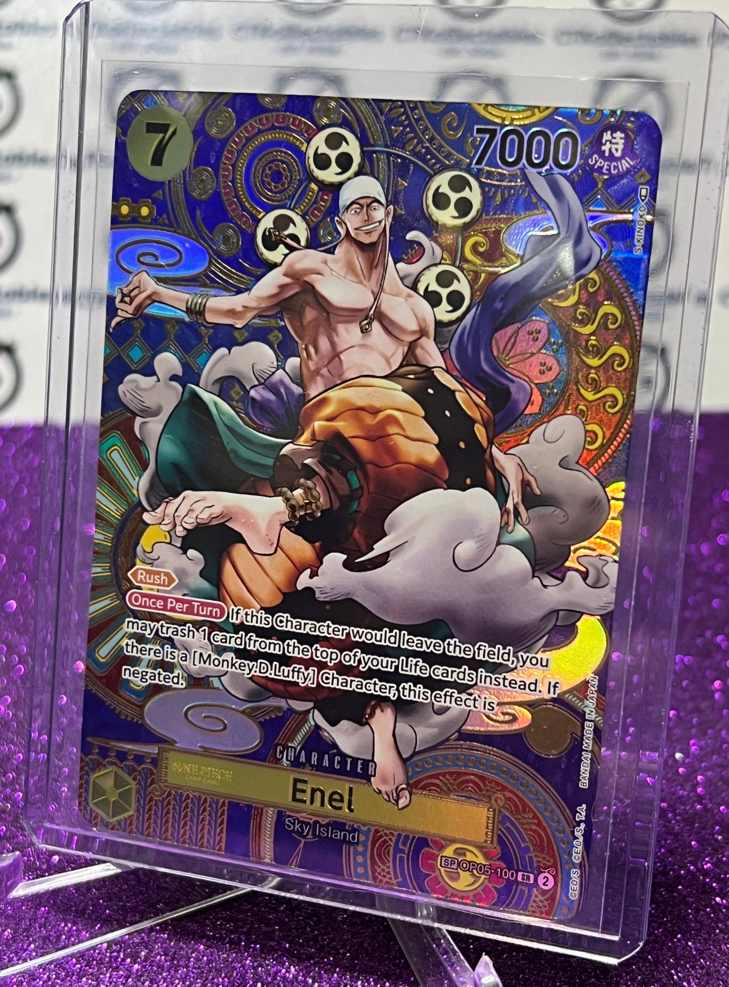 ONE PIECE ENEL # SP OP05-100 SR  AWAKENING OF THE NEW ERA RARE FOIL CARD 2023