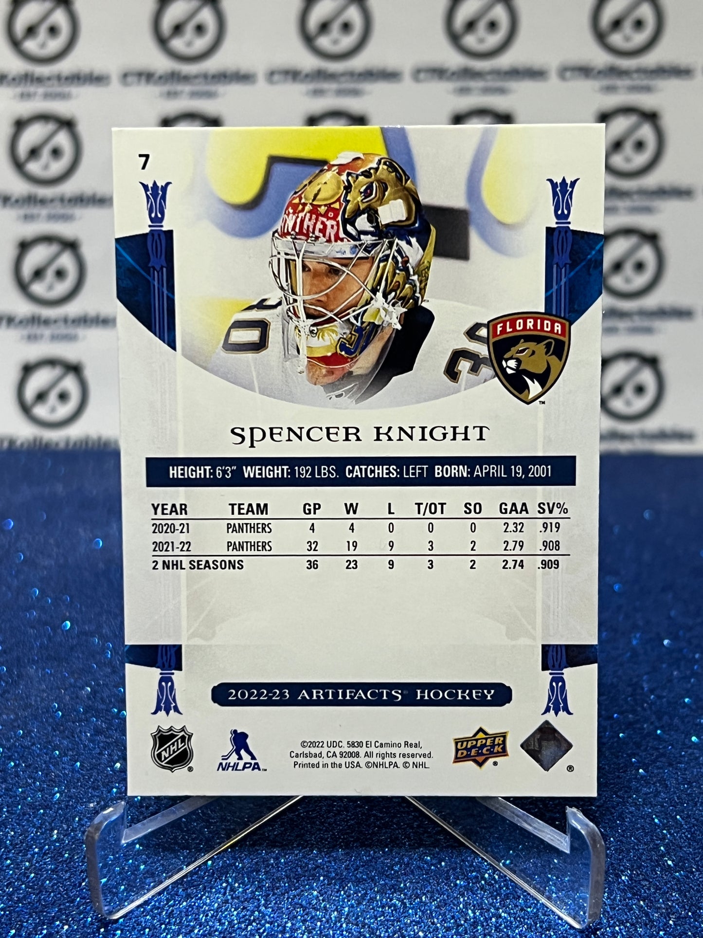 2022-23 UPPER DECK ARTIFACTS  SPENCER KNIGHT # 7  FLORIDA PANTHERS HOCKEY CARD