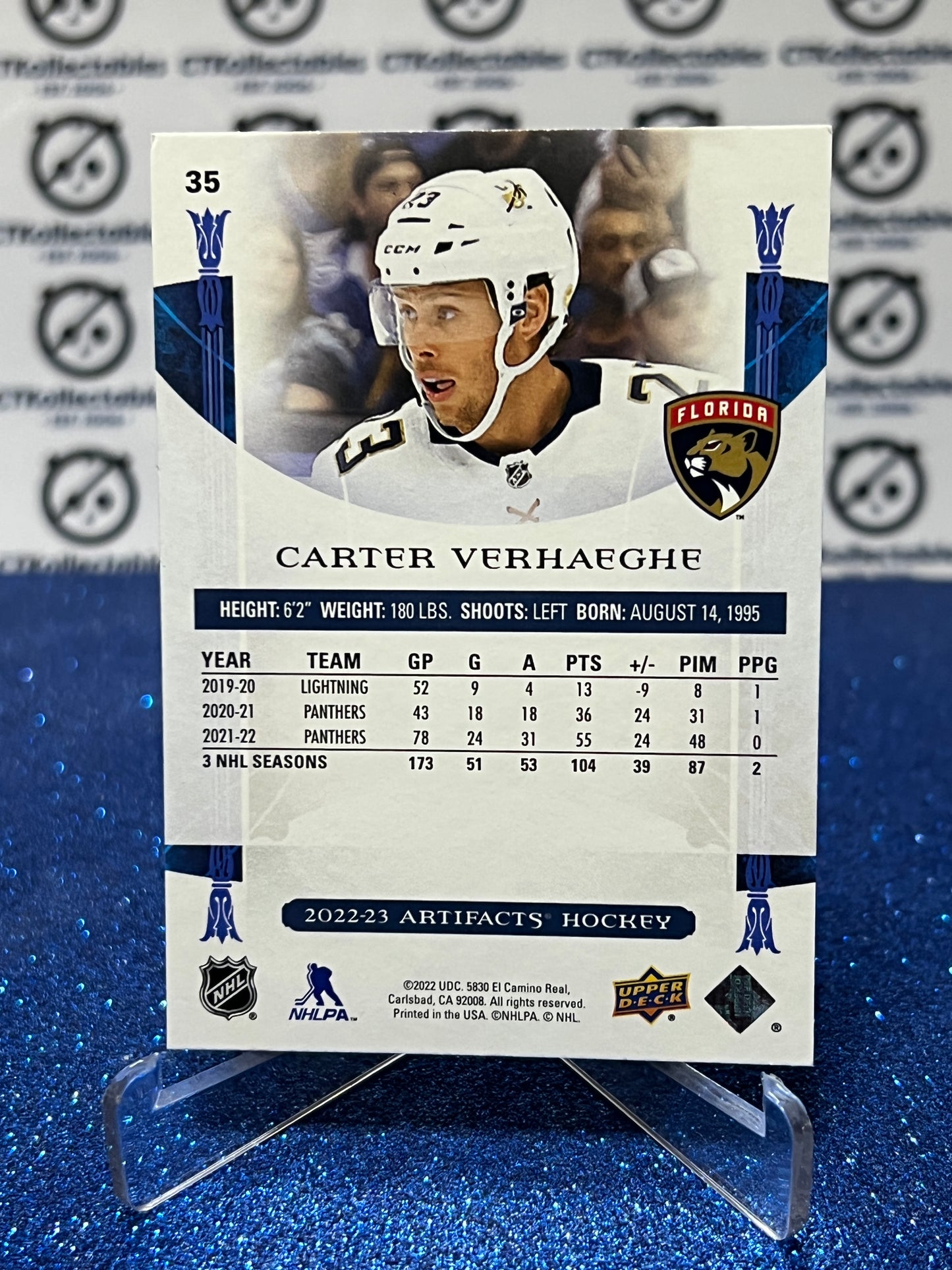 2022-23 UPPER DECK ARTIFACTS CARTER VERHAEGHE # 35 FLORIDA PANTHERS HOCKEY CARD