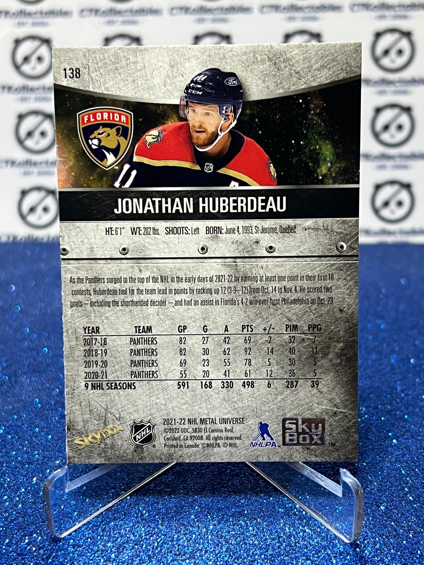 2021-22 SKYBOX METAL JONATHAN HUBERDEAU # 138 FLORIDA PANTHERS HOCKEY CARD