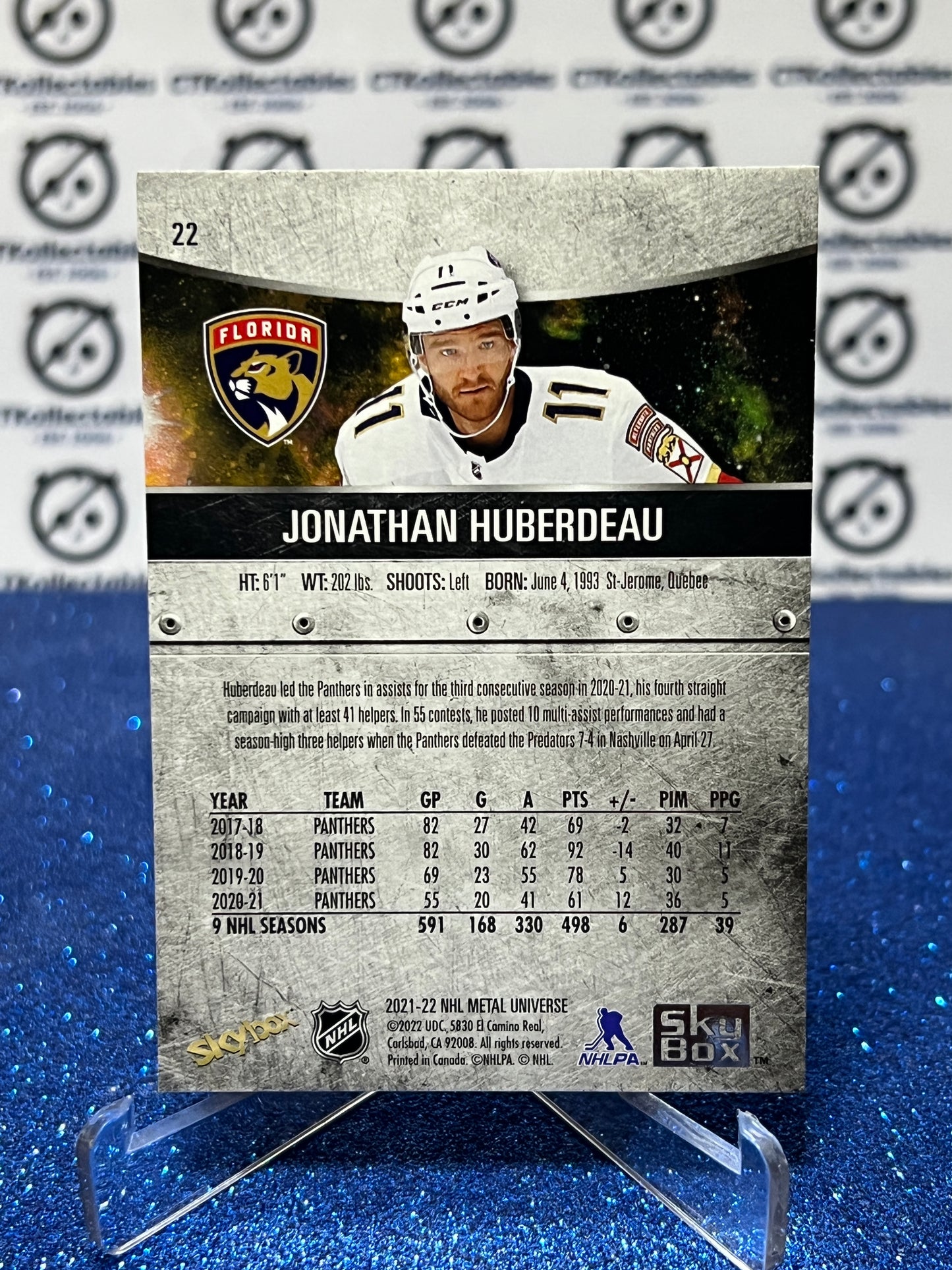 2021-22 SKYBOX METAL JONATHAN HUBERDEAU # 22 FLORIDA PANTHERS HOCKEY CARD