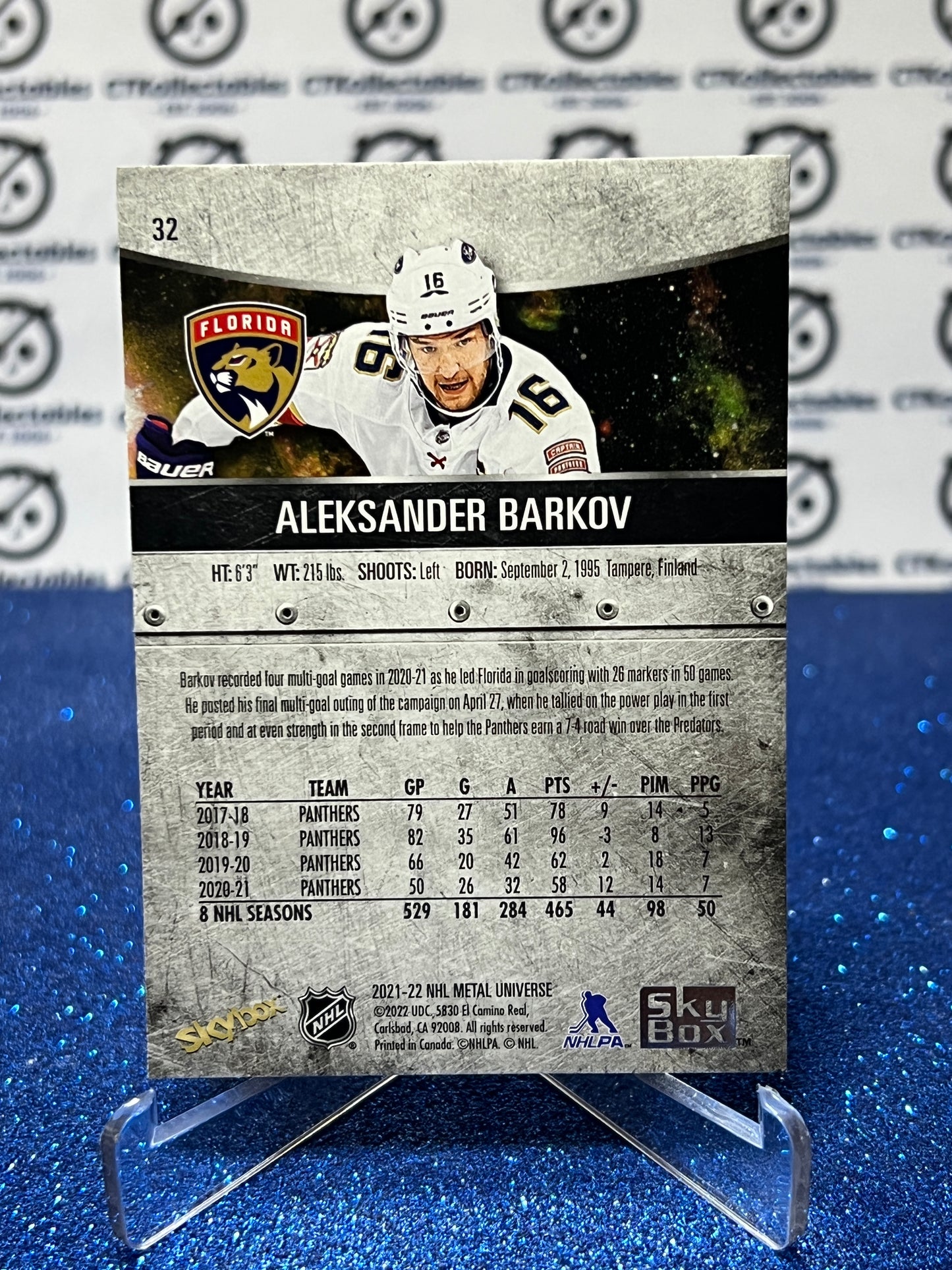 2021-22 SKYBOX METAL ALEKSANDER BARKOV # 32 FLORIDA PANTHERS HOCKEY CARD