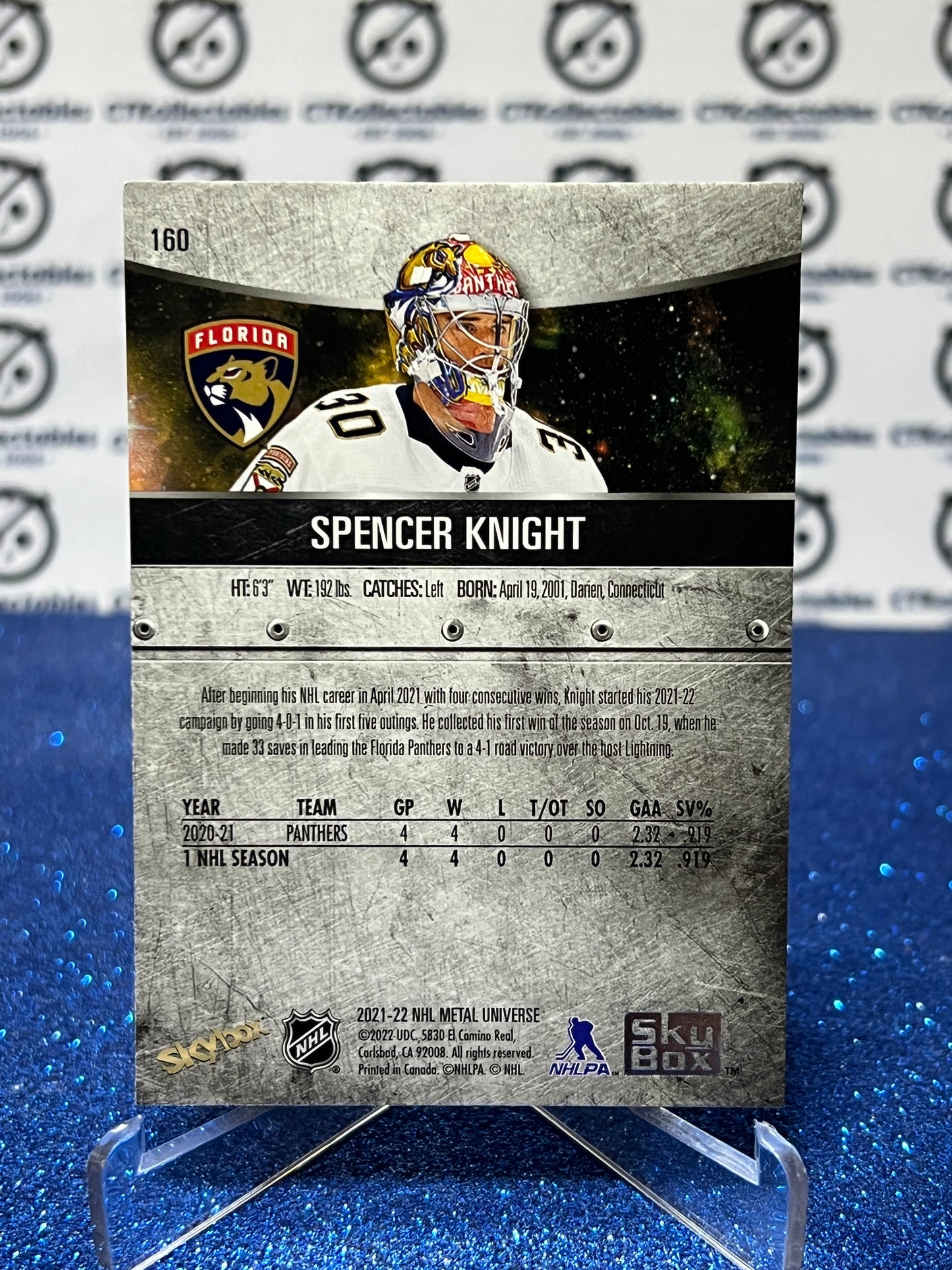 2021-22 SKYBOX METAL SPENCER KNIGHT # 160 ROOKIE  FLORIDA PANTHERS HOCKEY CARD