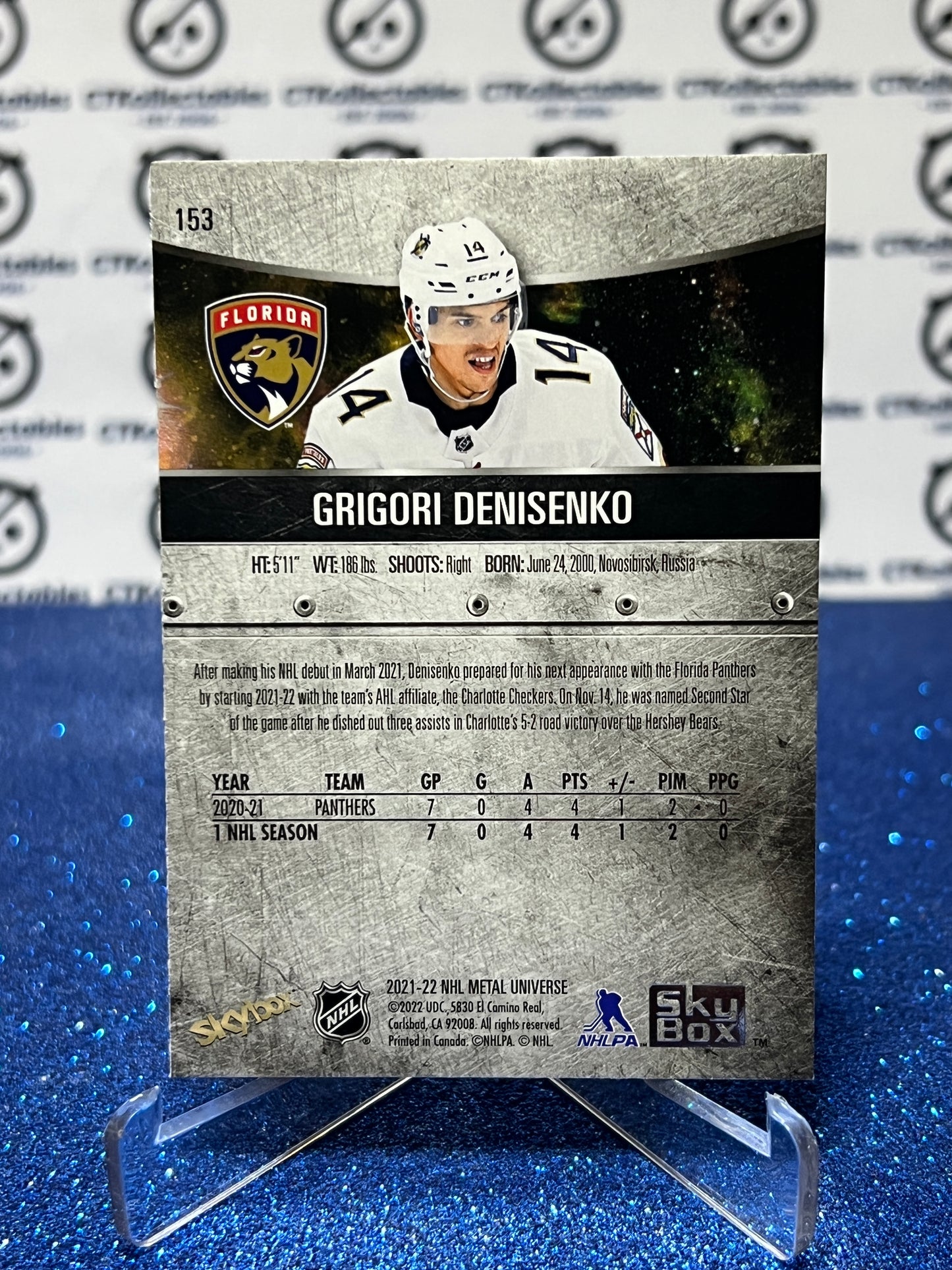 2021-22 SKYBOX METAL GRIGORI DENISENKO # 153 ROOKIE FLORIDA PANTHERS HOCKEY CARD