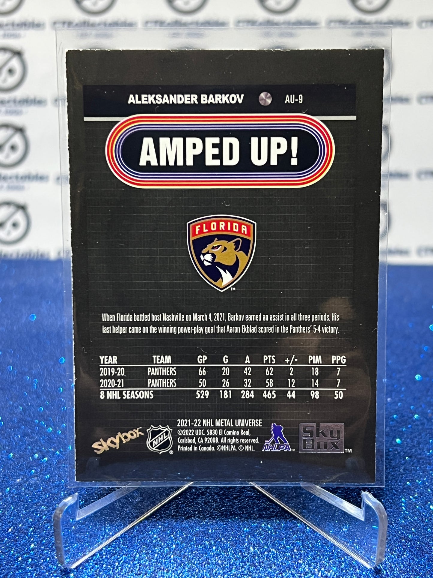 2021-22 SKYBOX METAL ALEKSANDER BARKOV # AU-9 AMPED UP FLORIDA PANTHERS HOCKEY CARD