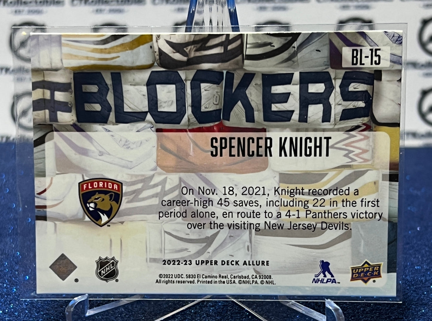 2022-23 UPPER DECK ALLURE  SPENCER KNIGHT # BL-15 BLOCKERS  FLORIDA PANTHERS HOCKEY CARD