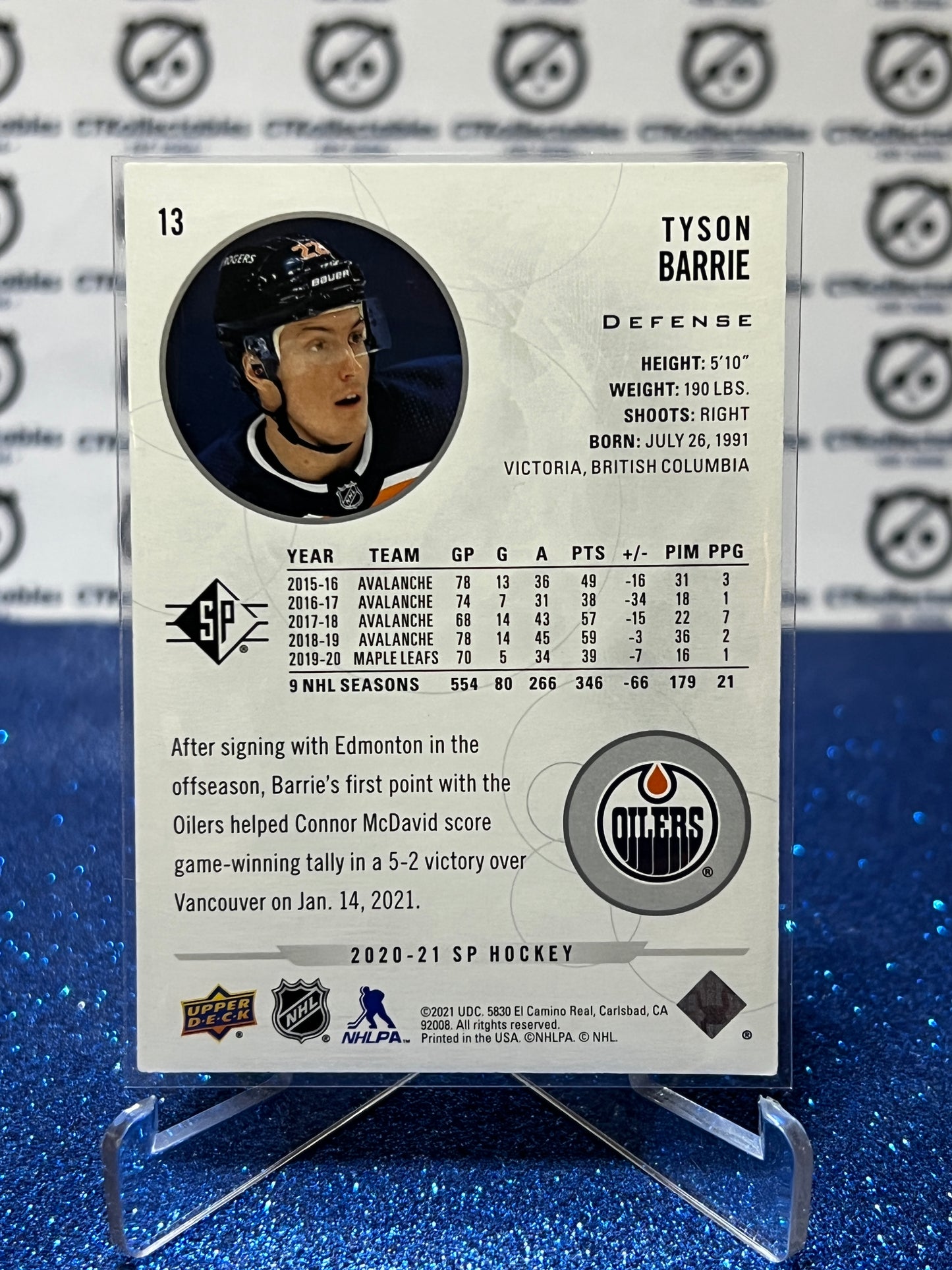 2020-21 UPPER DECK  SP TYSON BARRIE # 13  EDMONTON OILERS HOCKEY CARD