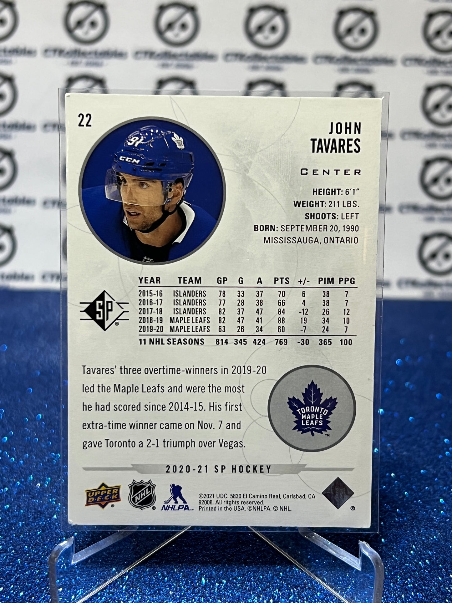 2020-21 UPPER DECK SP JOHN TAVARES # 22 TORONTO MAPLE LEAFS NHL HOCKEY CARD