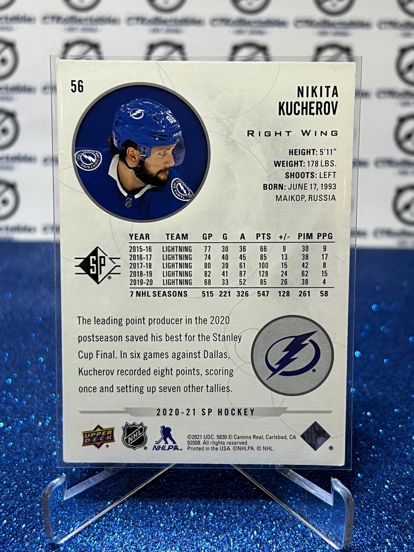 2020-21 UPPER DECK SP NIKITA KUCHEROV  # 56 TAMPA BAY LIGHTNING HOCKEY CARD