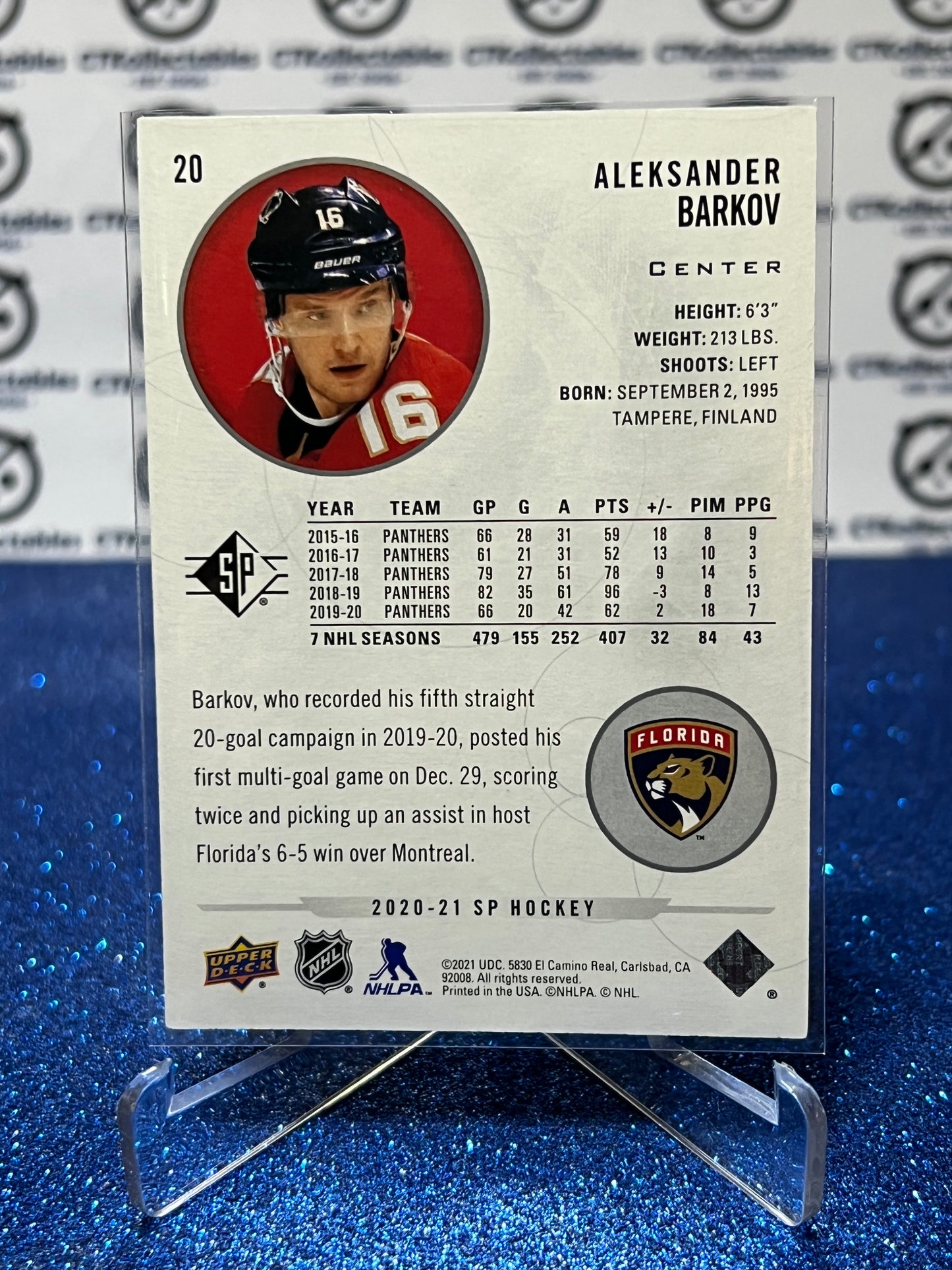 2020-21 UPPER DECK ALEKSANDER BARKOV # 20 FLORIDA PANTHERS HOCKEY CARD