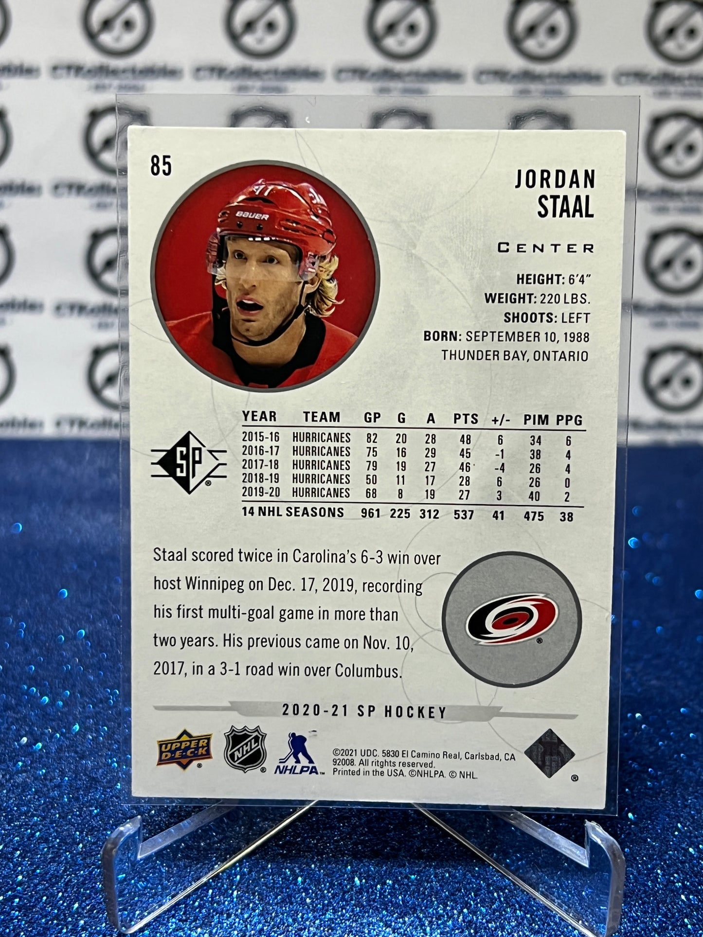 2020-21 UPPER DECK SP JORDAN STAAL # 85 CAROLINA HURRICANES NHL HOCKEY TRADING CARD