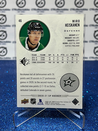 2020-21 UPPER DECK SP MIRO HEISKANEN # 46  DALLAS STARS NHL HOCKEY TRADING CARD