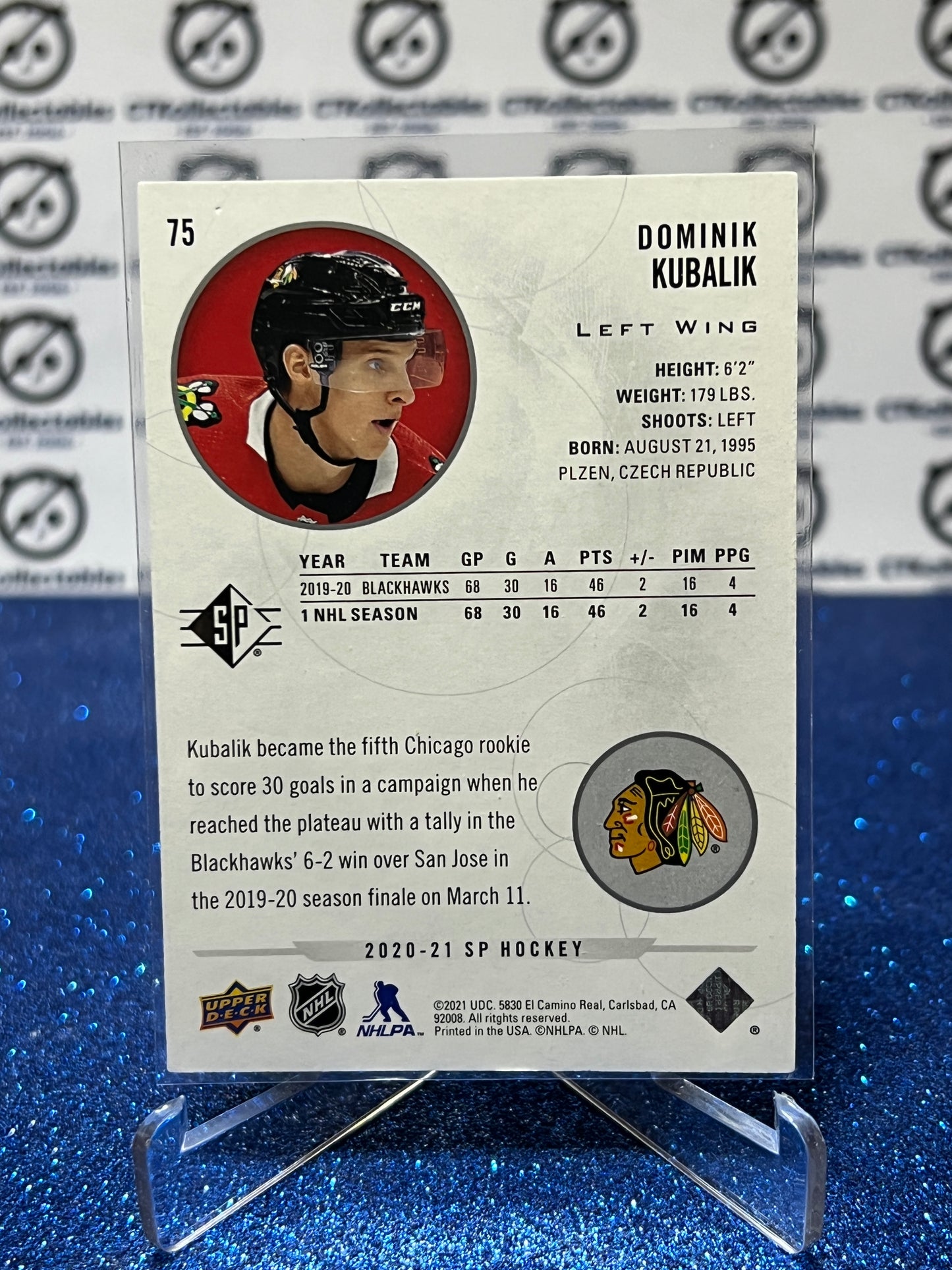 2020-21 UPPER DECK SP DOMINIK KUBALIK # 75 ROOKIE CHICAGO BLACKHAWKS NHL HOCKEY TRADING CARD
