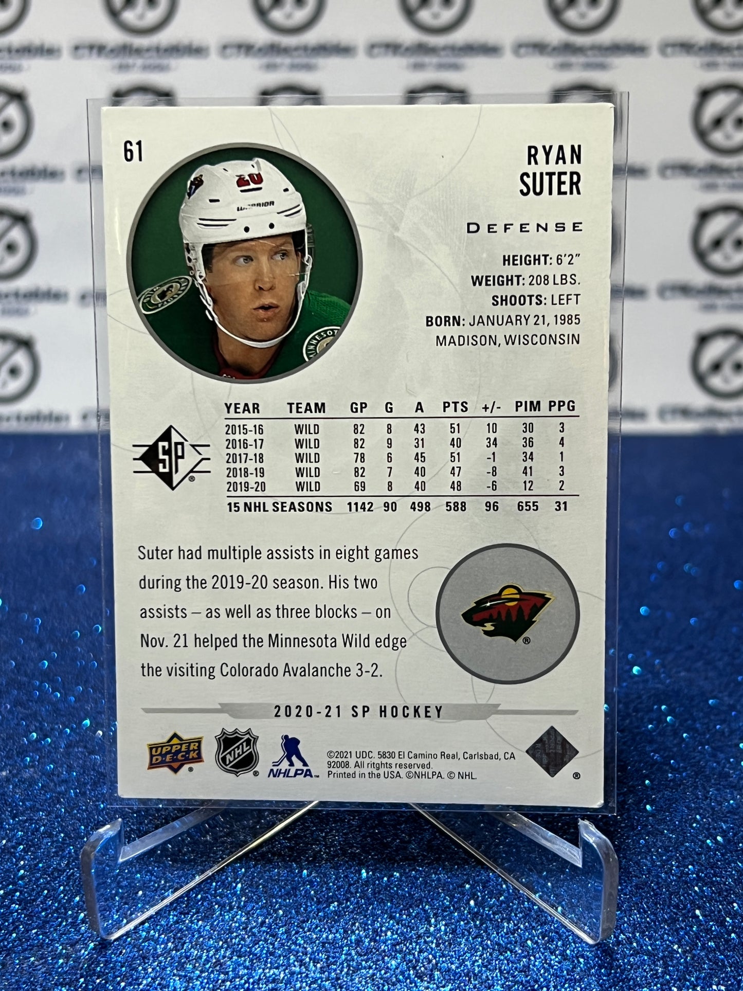 2020-21  UPPER DECK SP RYAN SUTER # 61  MINNESOTA WILD  NHL HOCKEY CARD