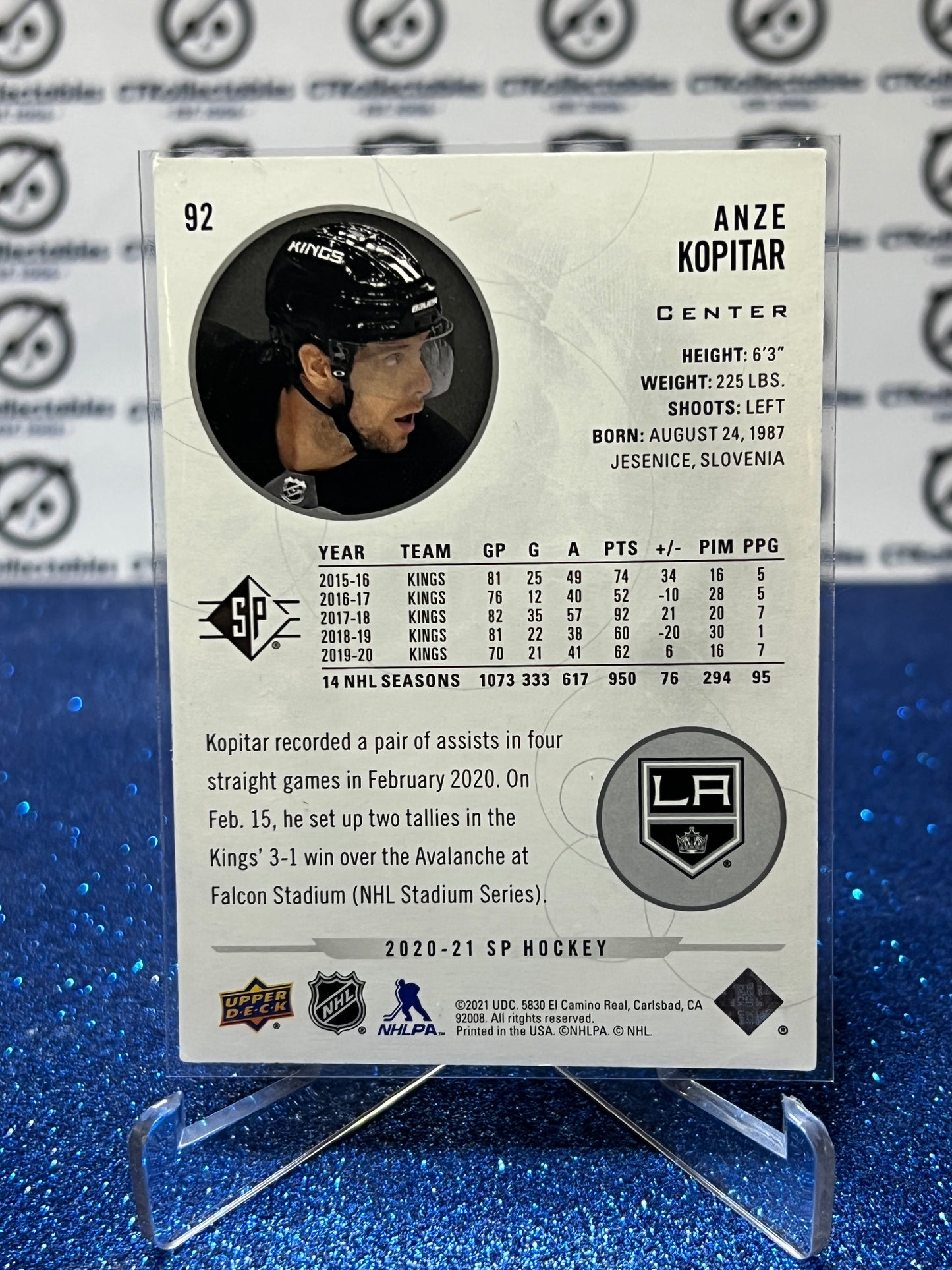 2020-21 UPPER DECK SP ANZE KOPITAR # 92  L A KINGS NHL HOCKEY CARD