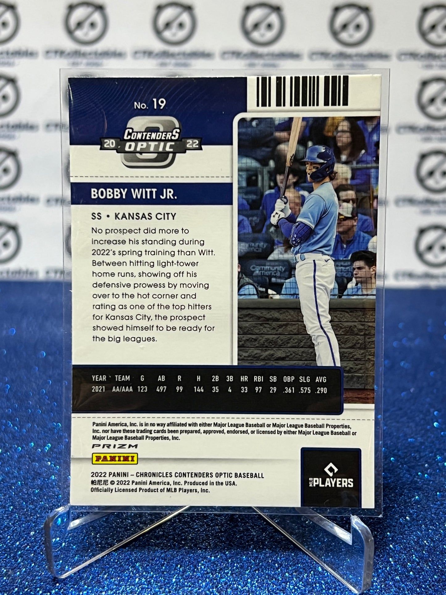 2022 PANINI CHRONICLES CONTENDERS OPTIC BOBBY WITT JR. # 19 ROOKIE PRIZM KANSAS CITY ROYALS BASEBALL CARD