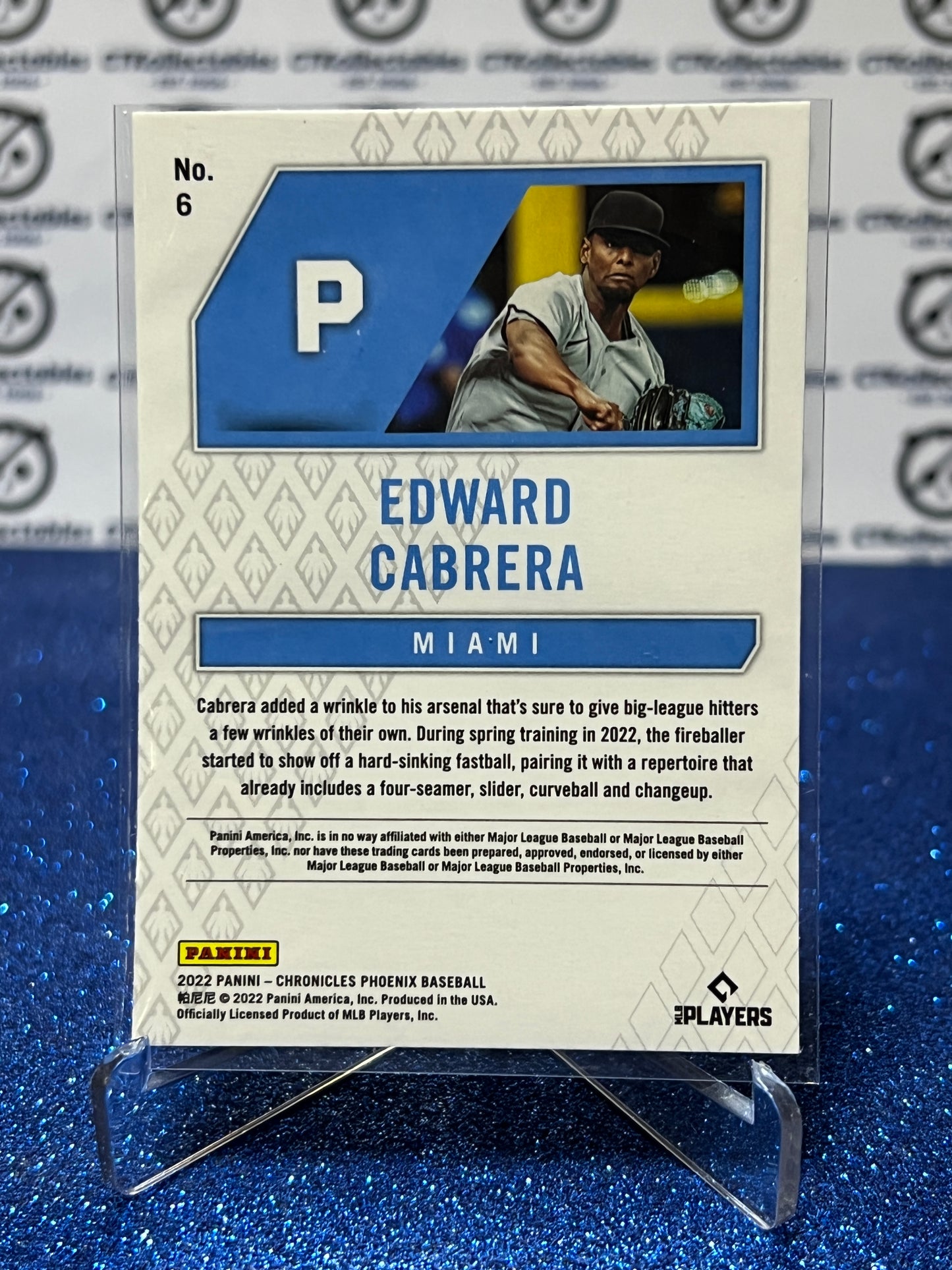 2022 PANINI CHRONICLES PHOENIX EDWARD CABRERA # 6 ROOKIE PRIZM MIAMI MARLINS BASEBALL CARD