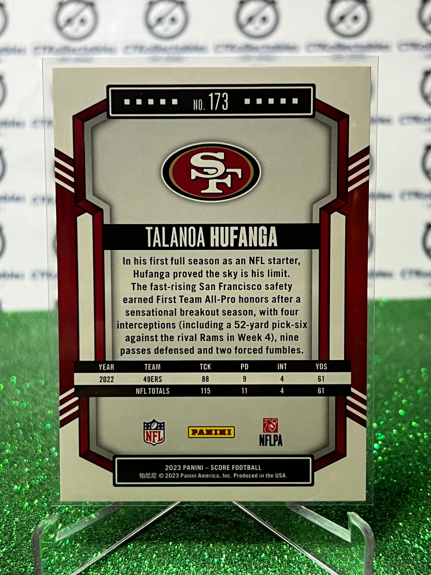 2023 PANINI SCORE TALANOA HUFANGA # 173 GOLD NFL SAN FRANCISCO 49ERS GRIDIRON  CARD