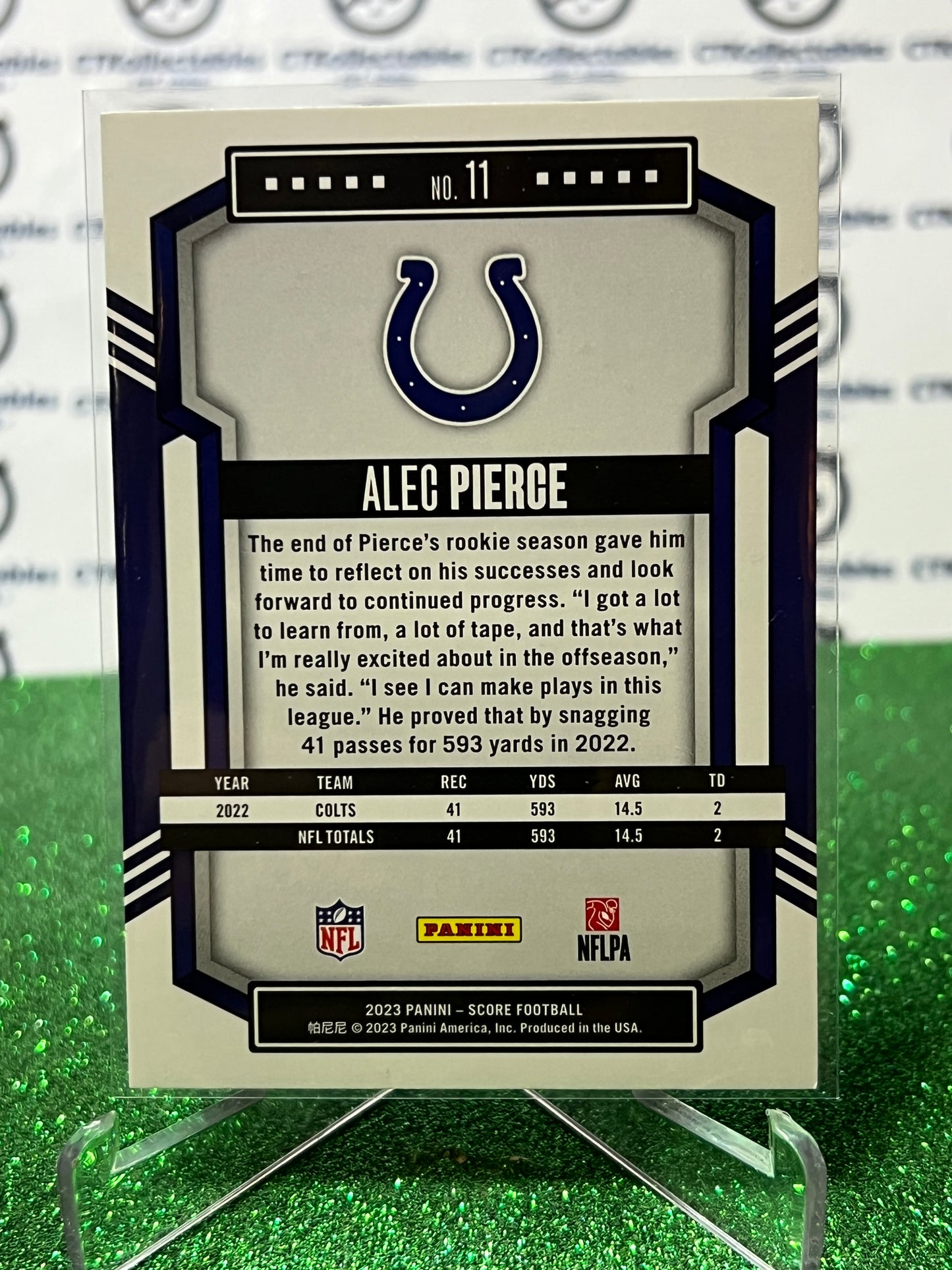 2023 PANINI SCORE ALEC PIERCE # 11 GOLD NFL INDIANAPOLIS COLTS GRIDIRON  CARD